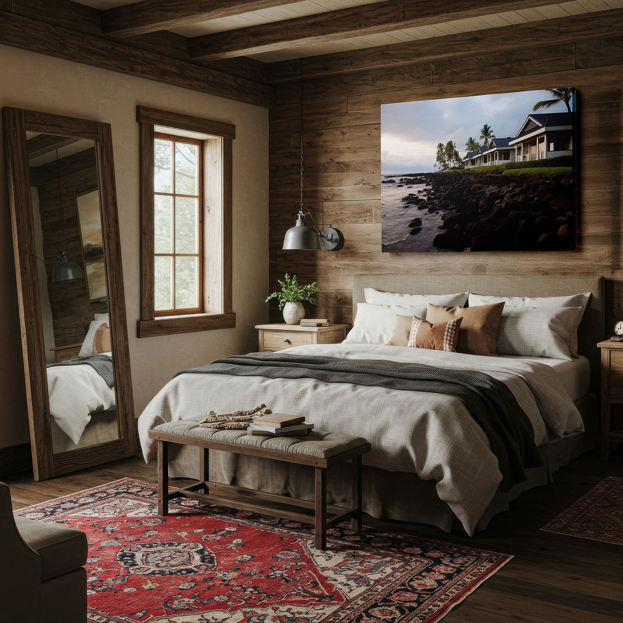 Bold and expansive at 90×60 cm — ideal for making a statement above large furniture — serene seaside escape featuring pastel villas and tropical palms - large wall art, canvas wall art, wall decor for office and bedroom