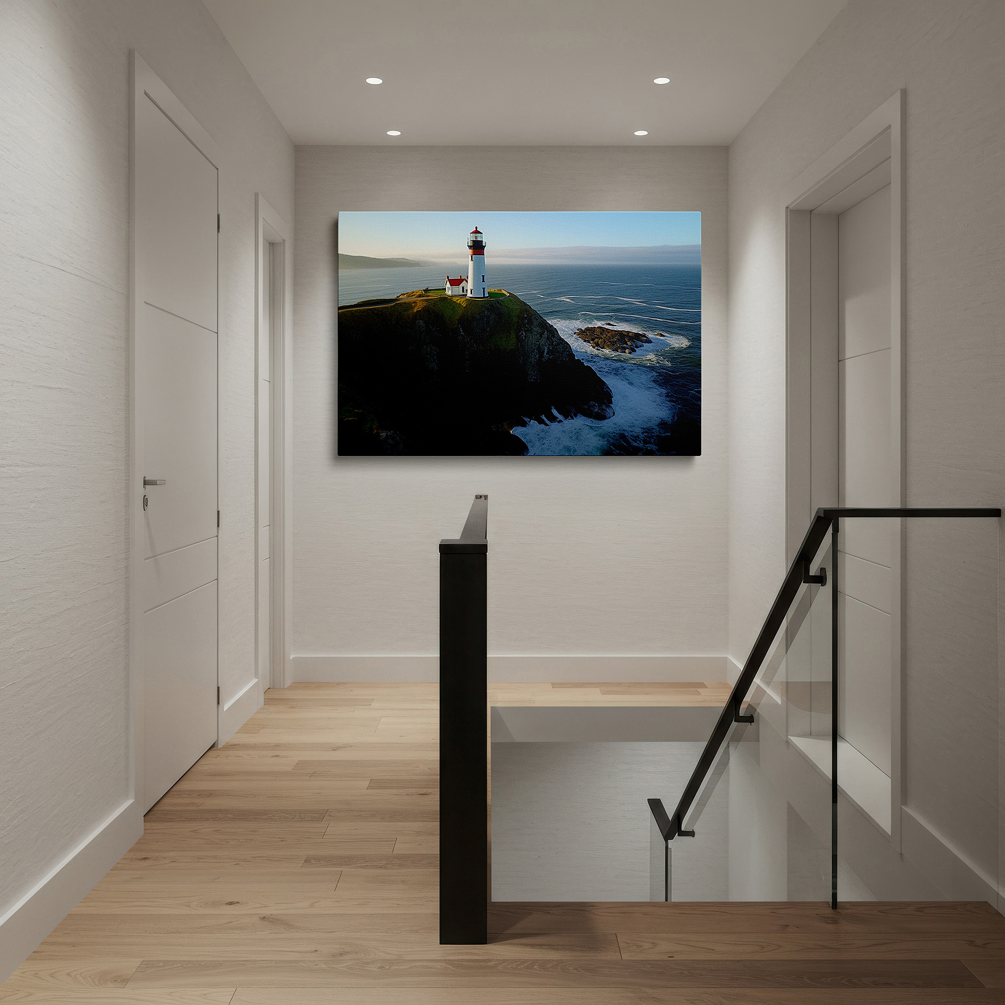Bold and expansive at 90×60 cm — ideal for making a statement above large furniture — stormy seas and majestic lighthouse: a symbol of hope and resilience - large canvas wall art for home and office decor
