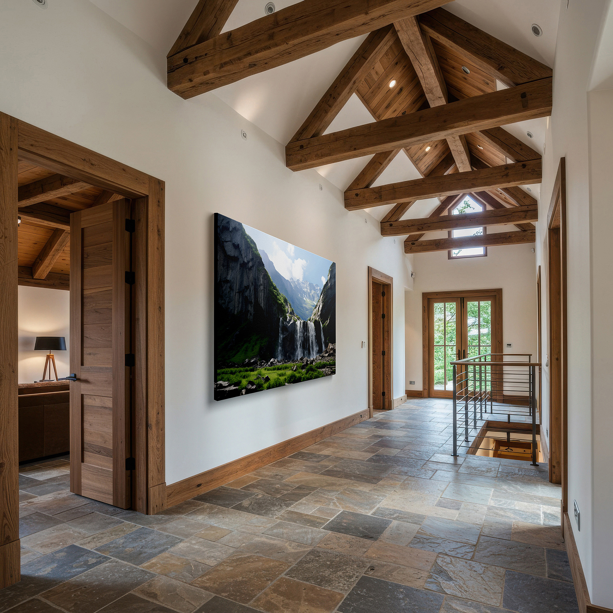 Bold and expansive at 90×60 cm — ideal for making a statement above large furniture — stunning waterfall cascading over steep cliffs, a brilliant display of natural beauty - large wall art, canvas wall art, wall decor for office and bedroom