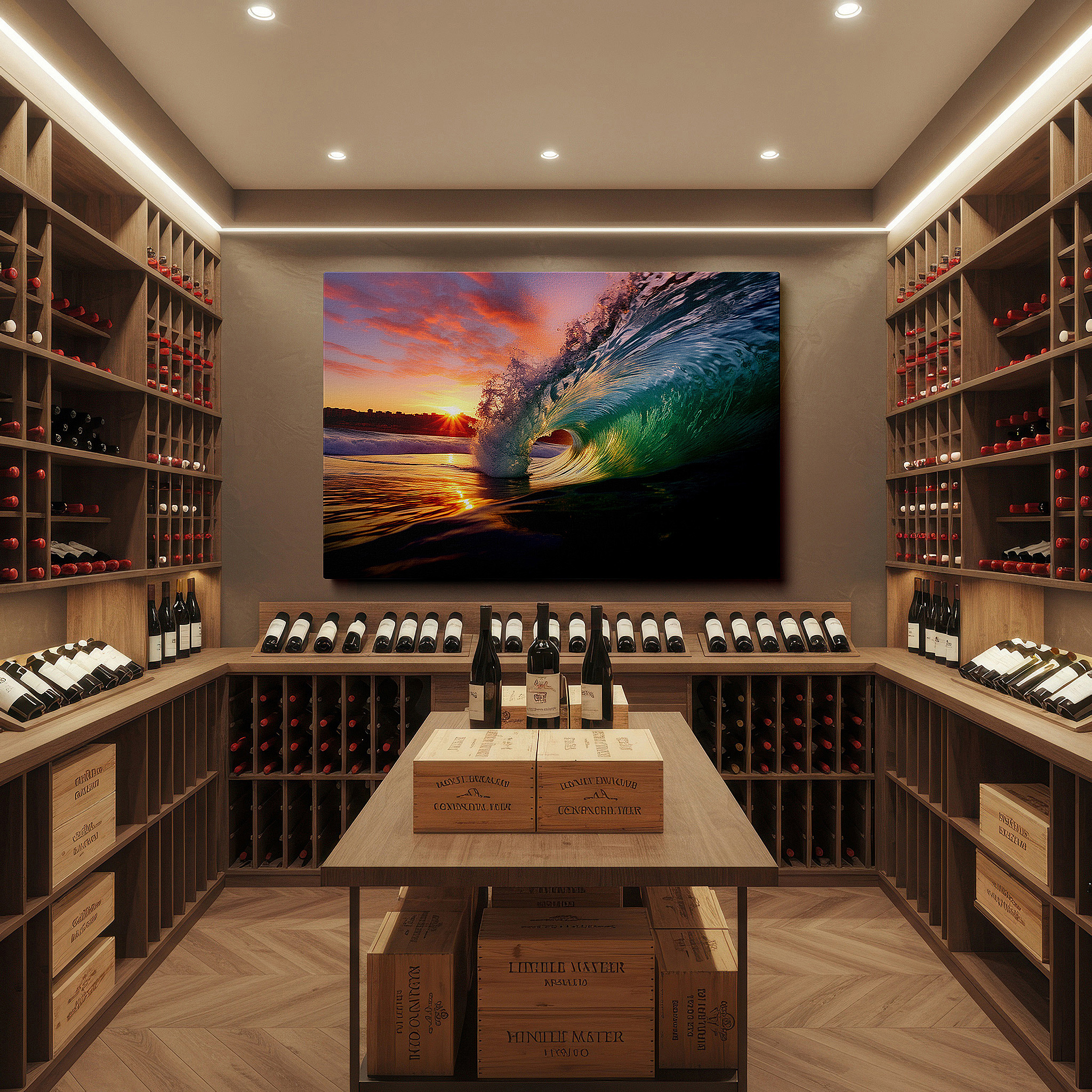 Bold and expansive at 90×60 cm — ideal for making a statement above large furniture — sunset wave spectrum - vibrant ocean blues and warm sky tones large wall art, canvas wall art, wall decor for office and bedroom