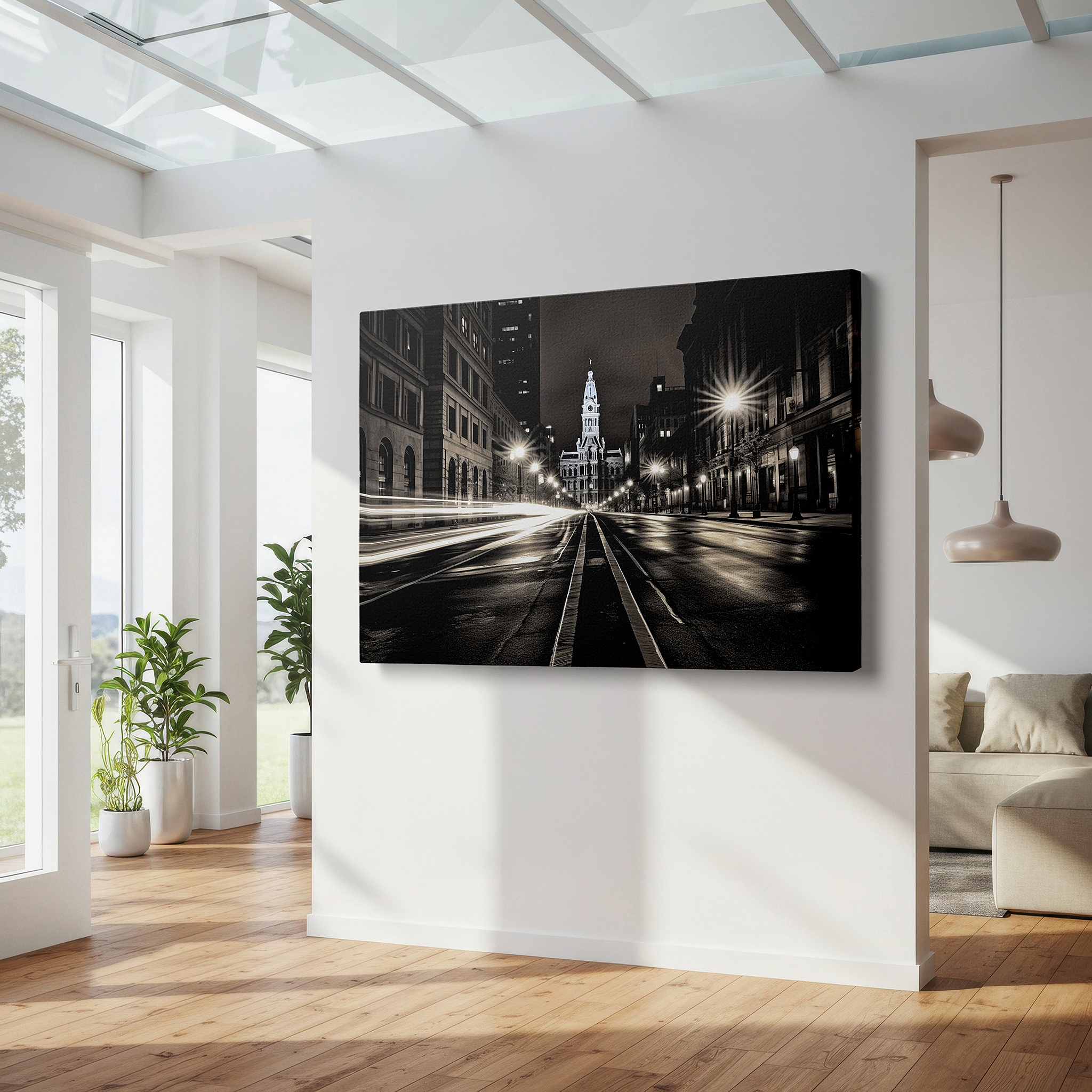 Bold and expansive at 90×60 cm — ideal for making a statement above large furniture — urban nightscape wall art: symphony of light and shadow - large canvas for home and office decor, perfect for living rooms and bedrooms