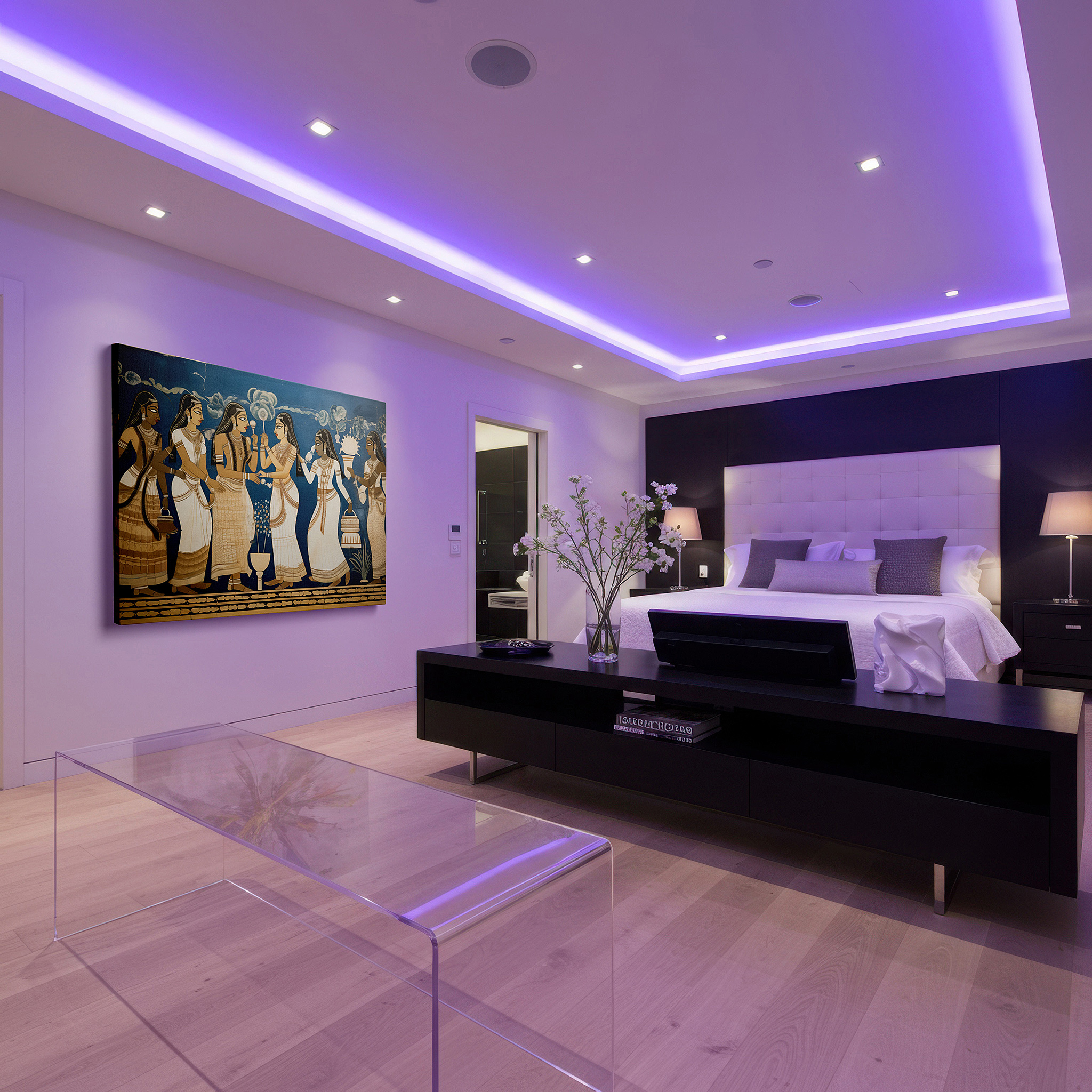 Bold and expansive at 90×60 cm — ideal for making a statement above large furniture — vibrant mural depicting an ancient cultural ritual with elegant attire and dynamic composition - large canvas wall art for office decor