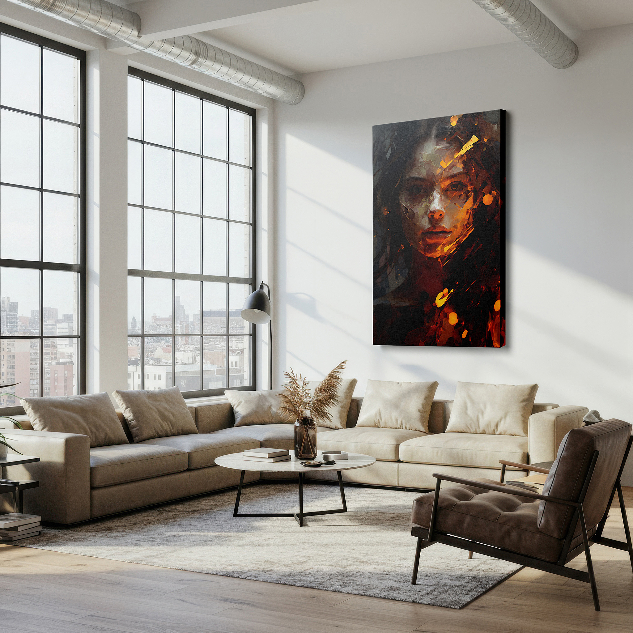 Bold and expansive at 90×60 cm — ideal for making a statement above large furniture — vivid feelings and artistic excellence in the mysterious expression of a woman: large wall art, canvas wall art, wall decor for office and bedroom