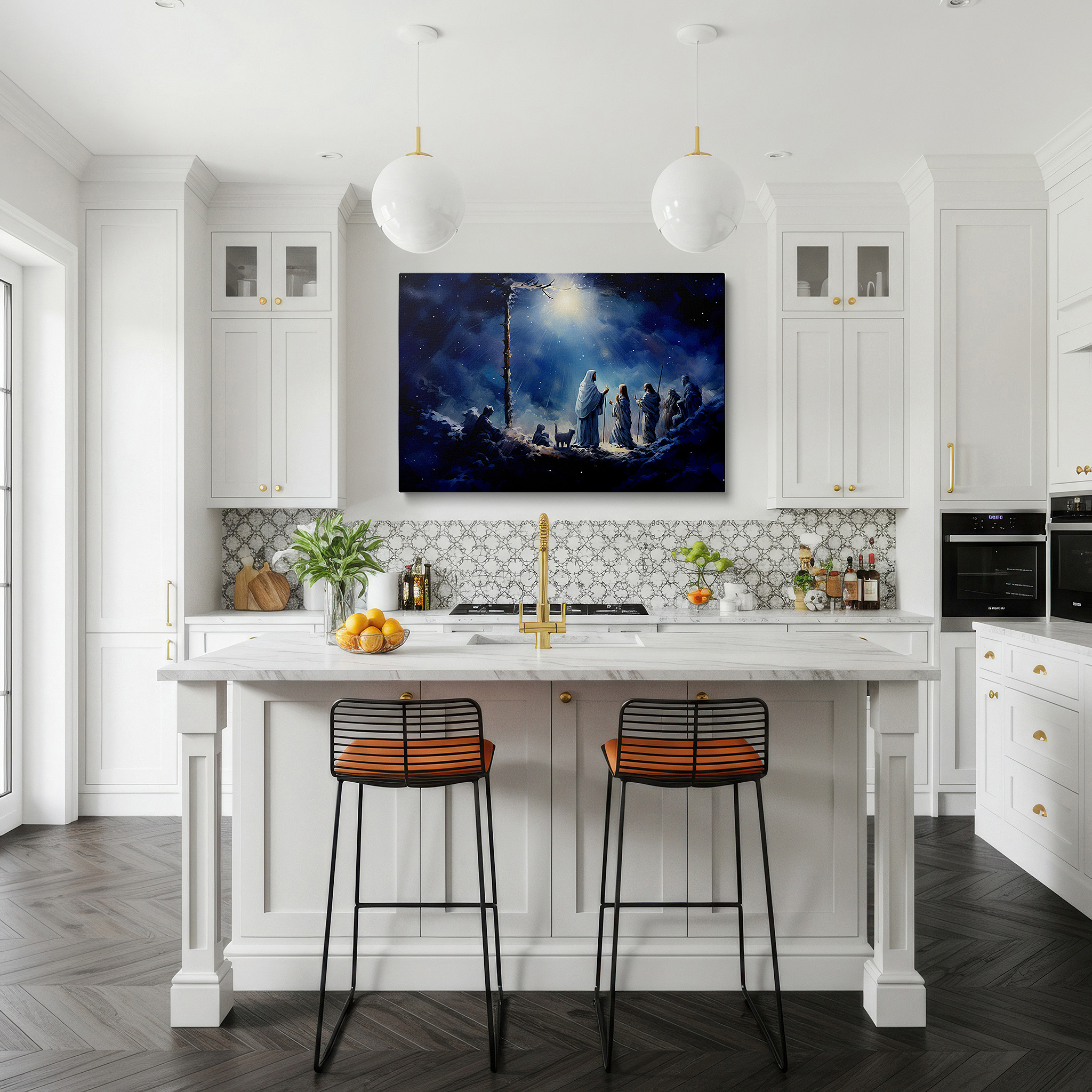 Bold and expansive at 90×60 cm — ideal for making a statement above large furniture — wall art: divine entities and cosmic landscapes - exploring spirituality and mystical unity. large canvas wall art for home and office decor.