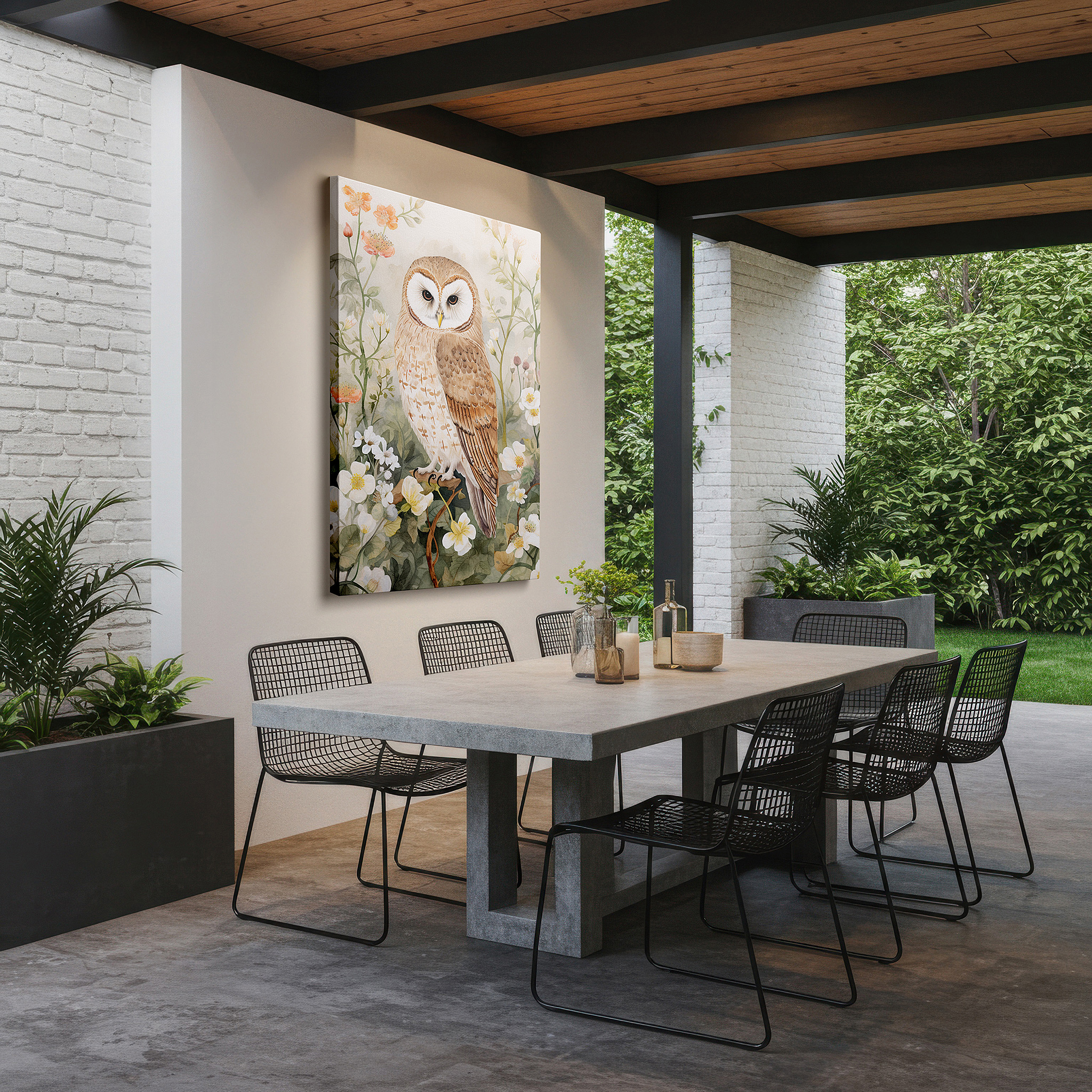 Bold and expansive at 90×60 cm — ideal for making a statement above large furniture — wall art: serene barn owl and wildflowers scene - large canvas for home and office decor, perfect for living rooms and bedrooms