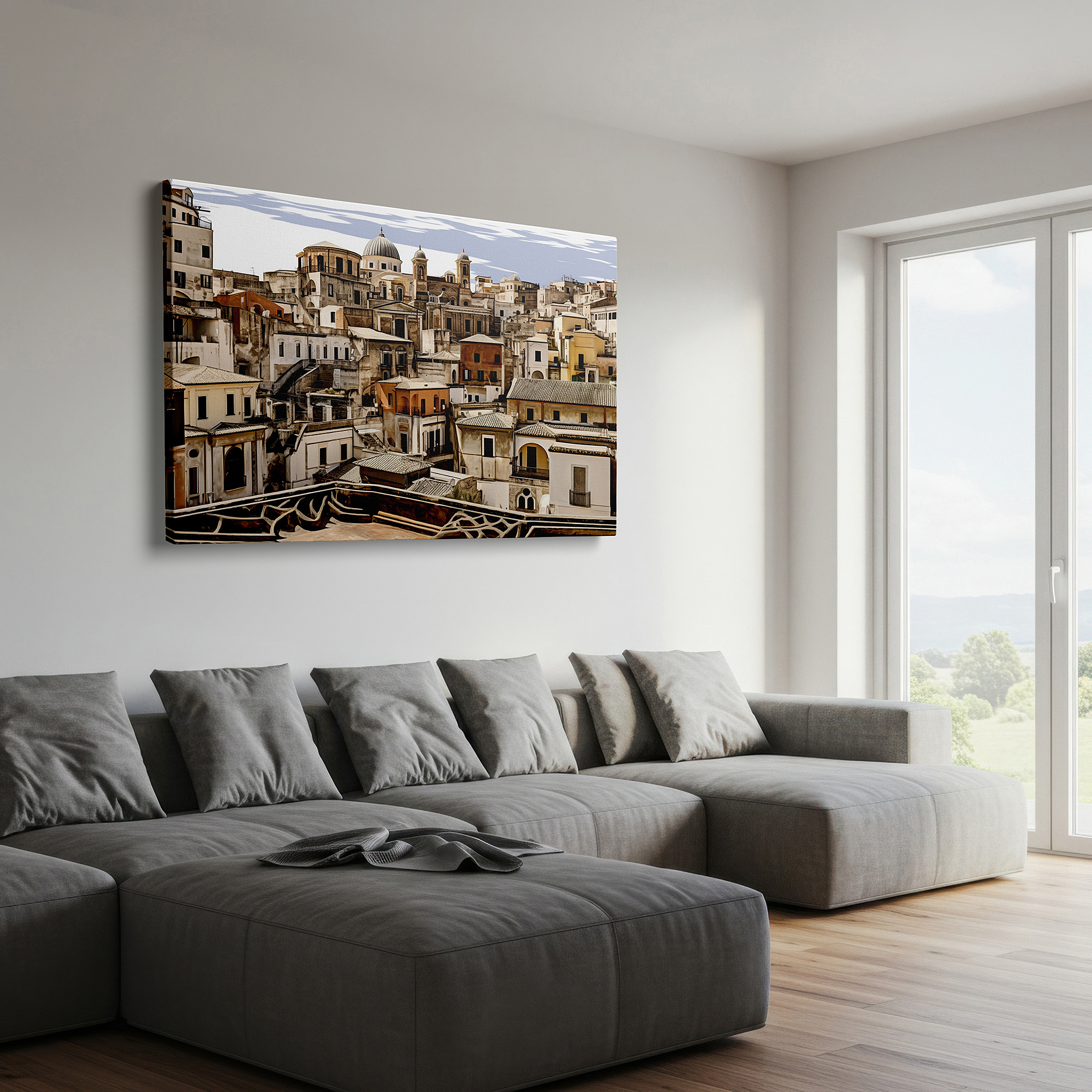 Close-up shows rich pigment, color blending, and brushwork texture — italian cityscape wall art: blending historic elegance with modern innovation for office, bedroom, and living room decor