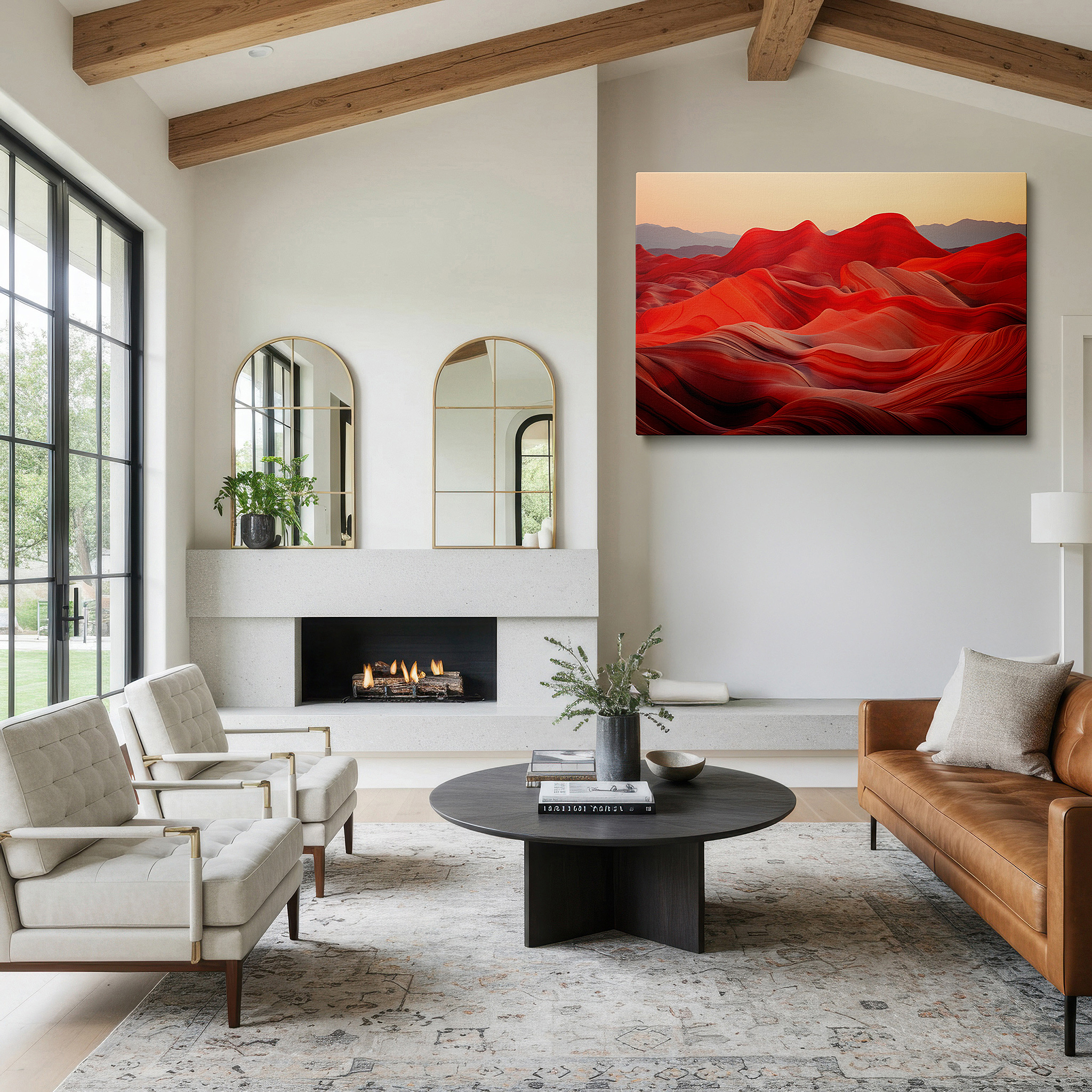 Close-up shows rich pigment, color blending, and brushwork texture — stunning red rock waves - a tribute to nature's artistic mastery large wall art, canvas wall art, wall decor, office wall art, bedroom wall art