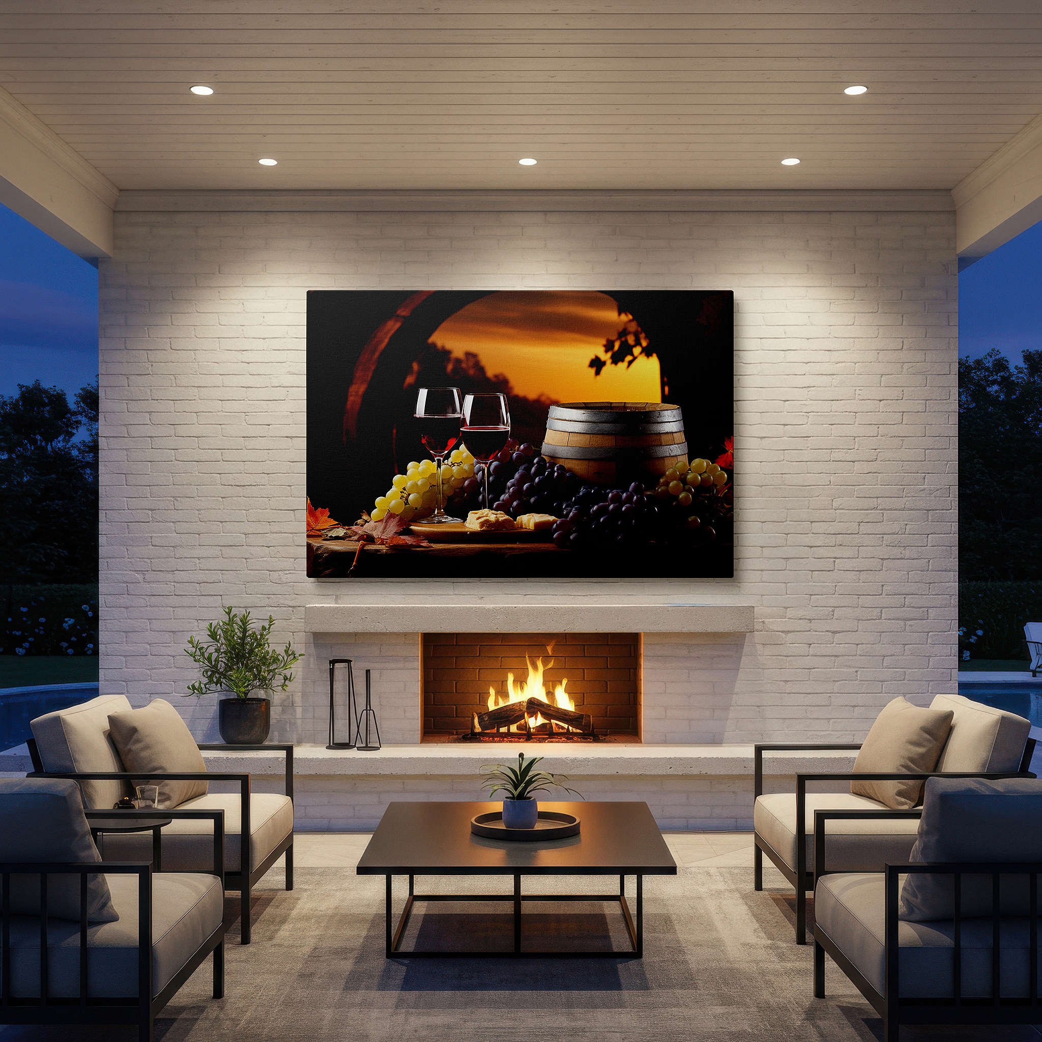 Close-up shows rich pigment, color blending, and brushwork texture — wall art: explore culinary excellence and artisan craftsmanship featuring wine, cheese, and grapes - large canvas prints for home and office decor