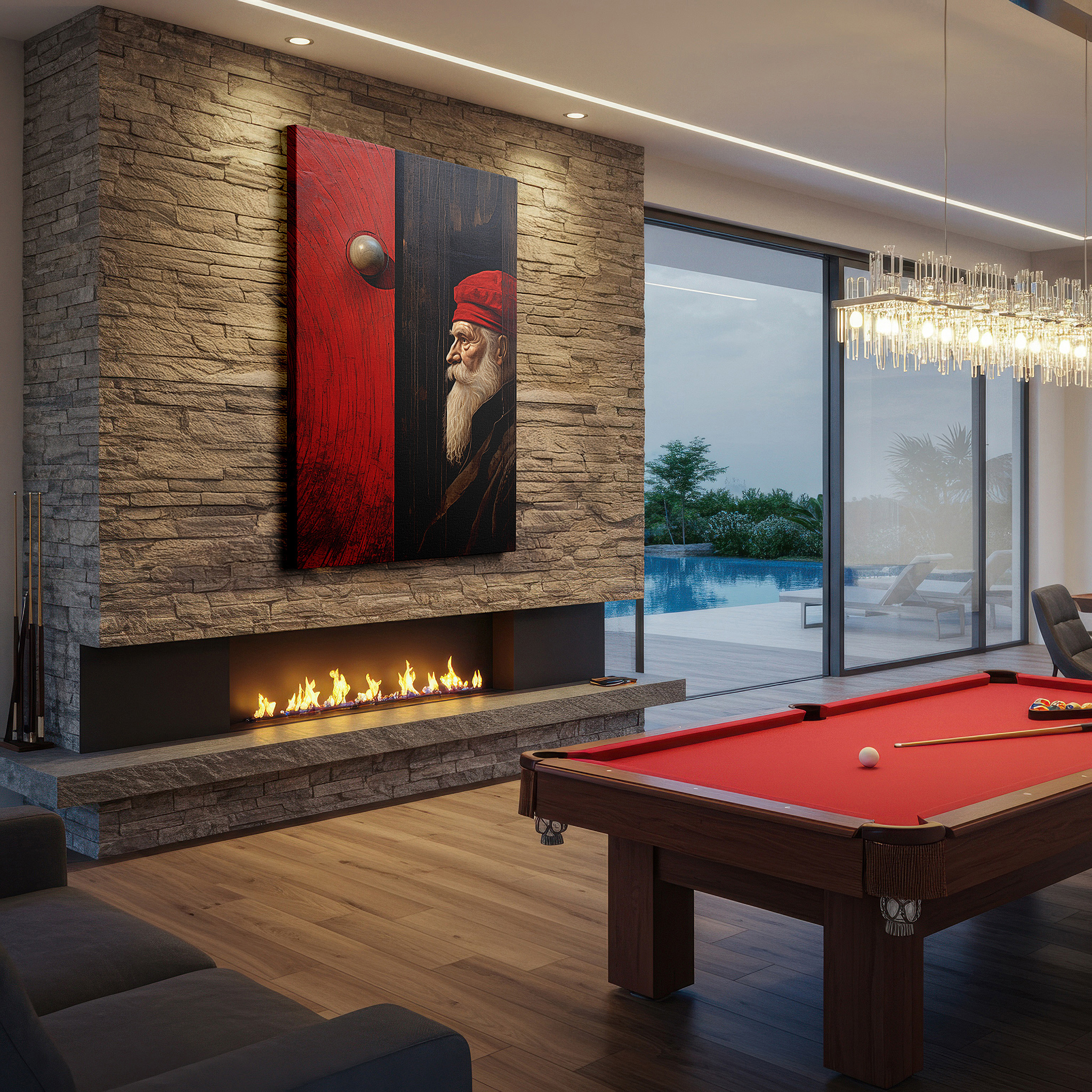 Displayed above a contemporary leather sofa in warm light — experience and wisdom-themed large wall art for living rooms, bedrooms, and offices