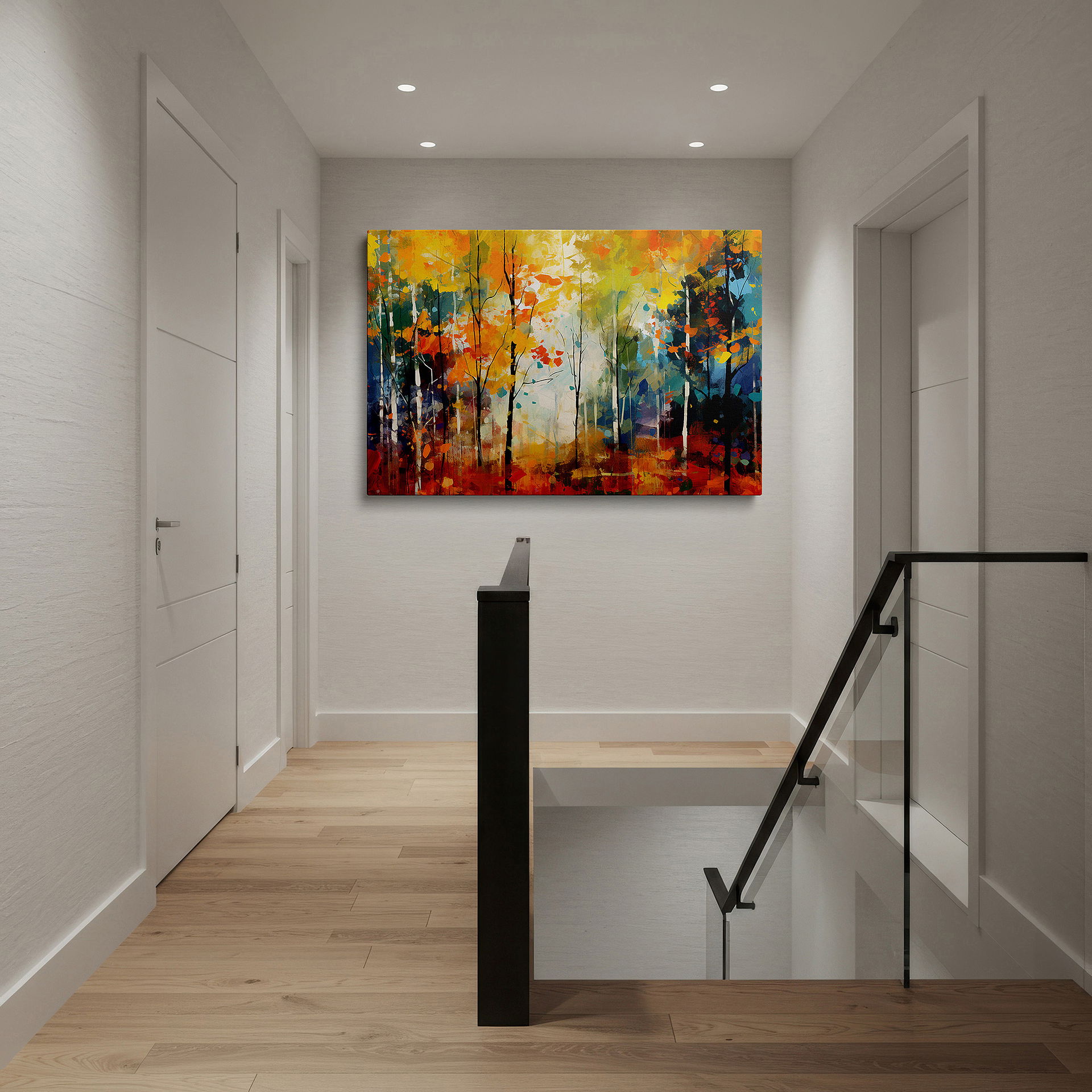 Framed by abstract decor and natural-toned accessories — autumn symphony - captivating colors and shapes embody the season's spirit large wall art, canvas wall art, wall decor, office wall art