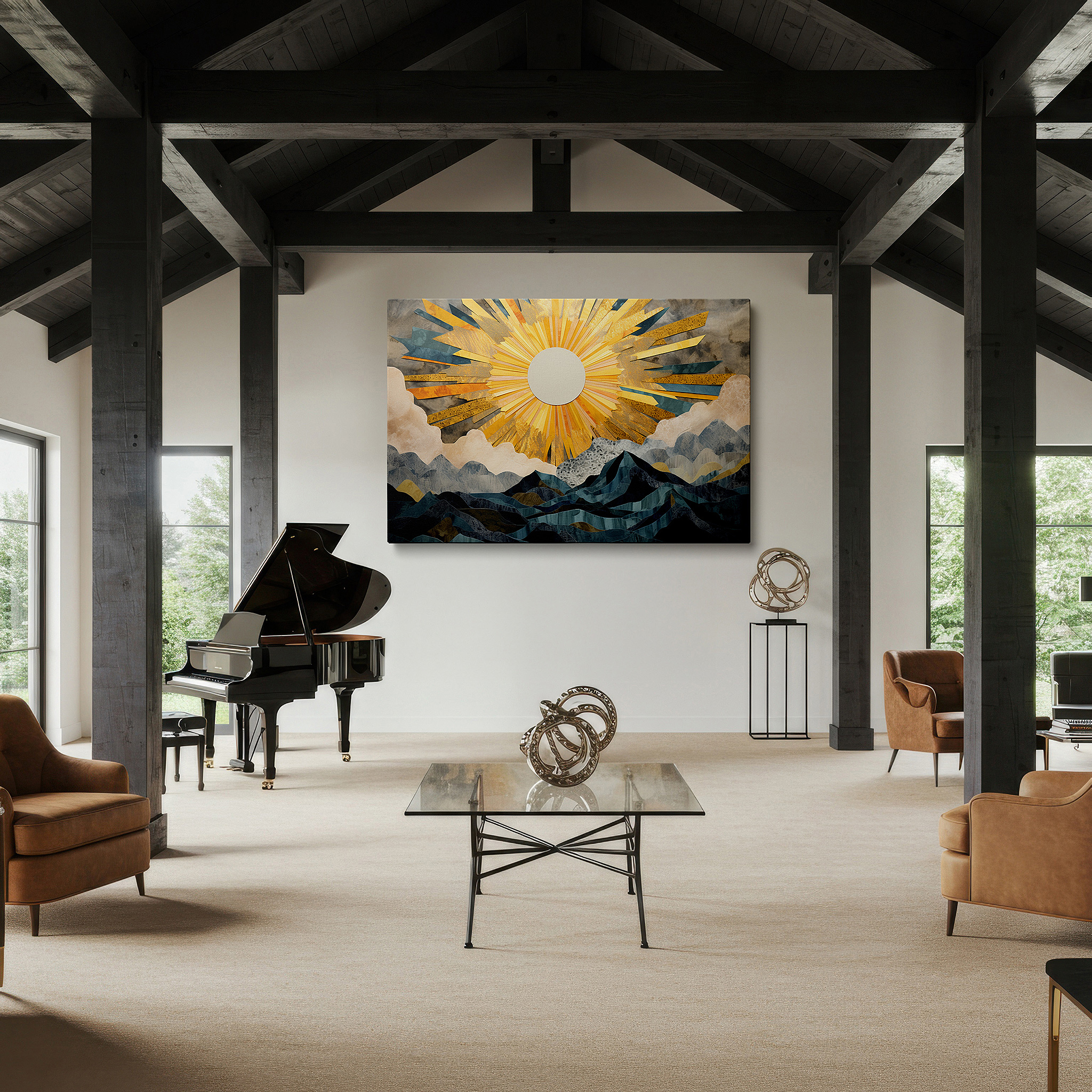 Gently illuminated by ambient lighting in an entryway — glorious sunrise above grand mountains - a brilliant display of natural splendor large wall art, canvas wall art, wall decor, office wall art, bedroom wall art