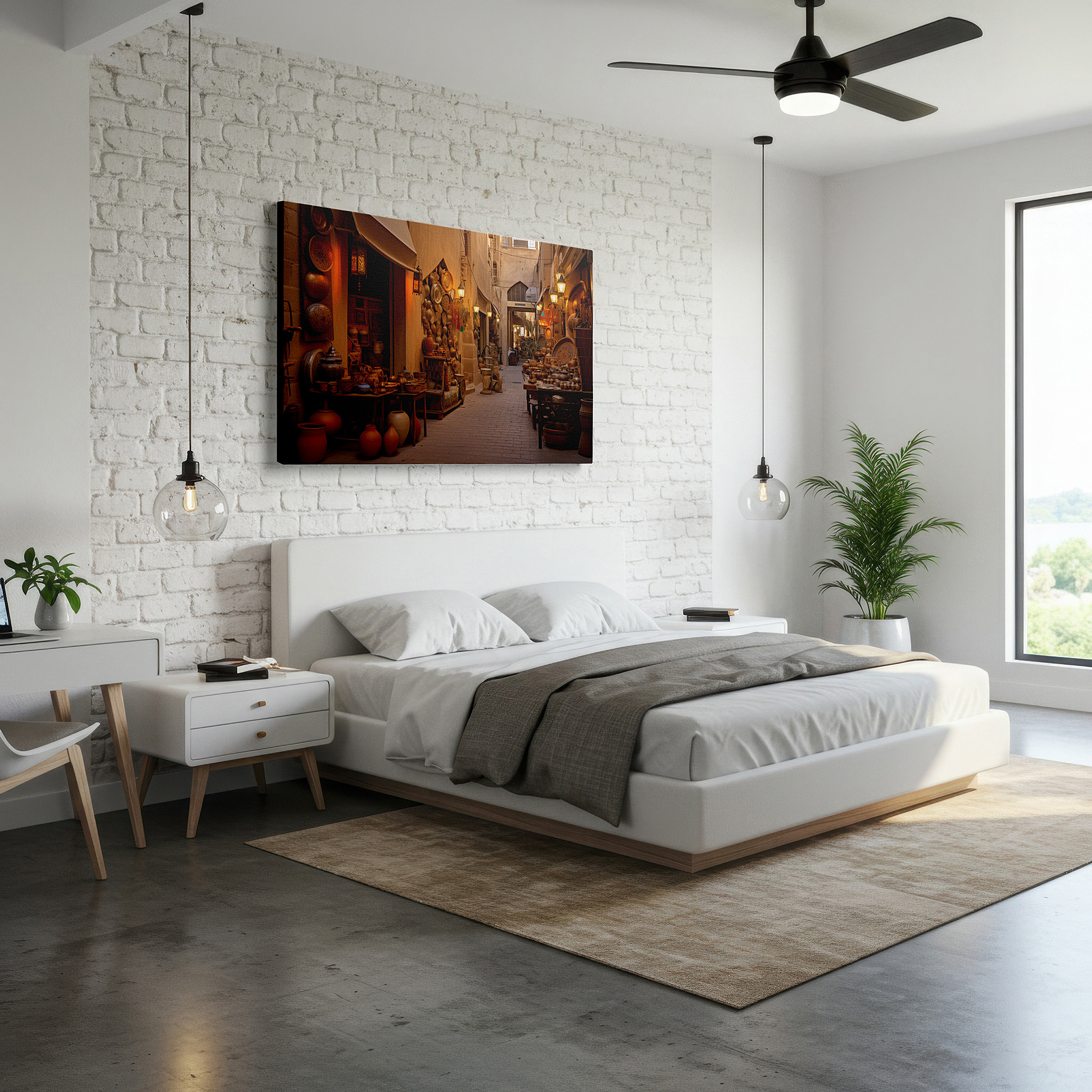 Gently illuminated by ambient lighting in an entryway — timeless marketplace ambiance, warm and welcoming cultural scene large wall art, canvas wall art, wall decor for office and bedroom
