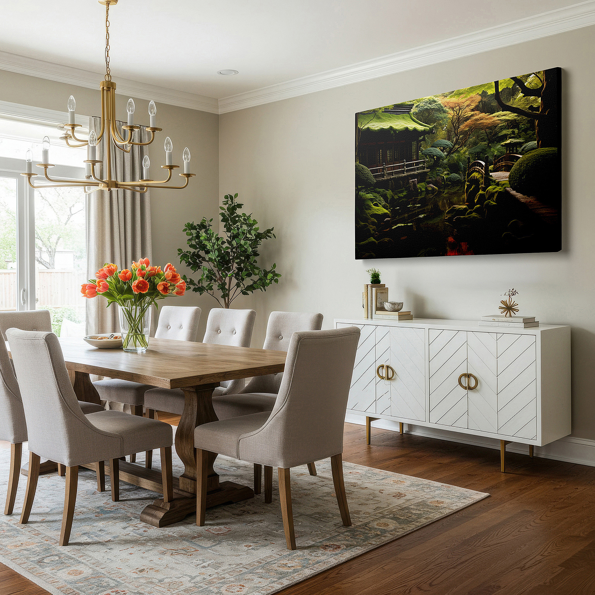 Installation made easy with a centered hook and clean wire mount — autumnal tranquility in a japanese garden - exquisite large wall art celebrating nature's peace and seasonal charm, canvas wall art, wall decor