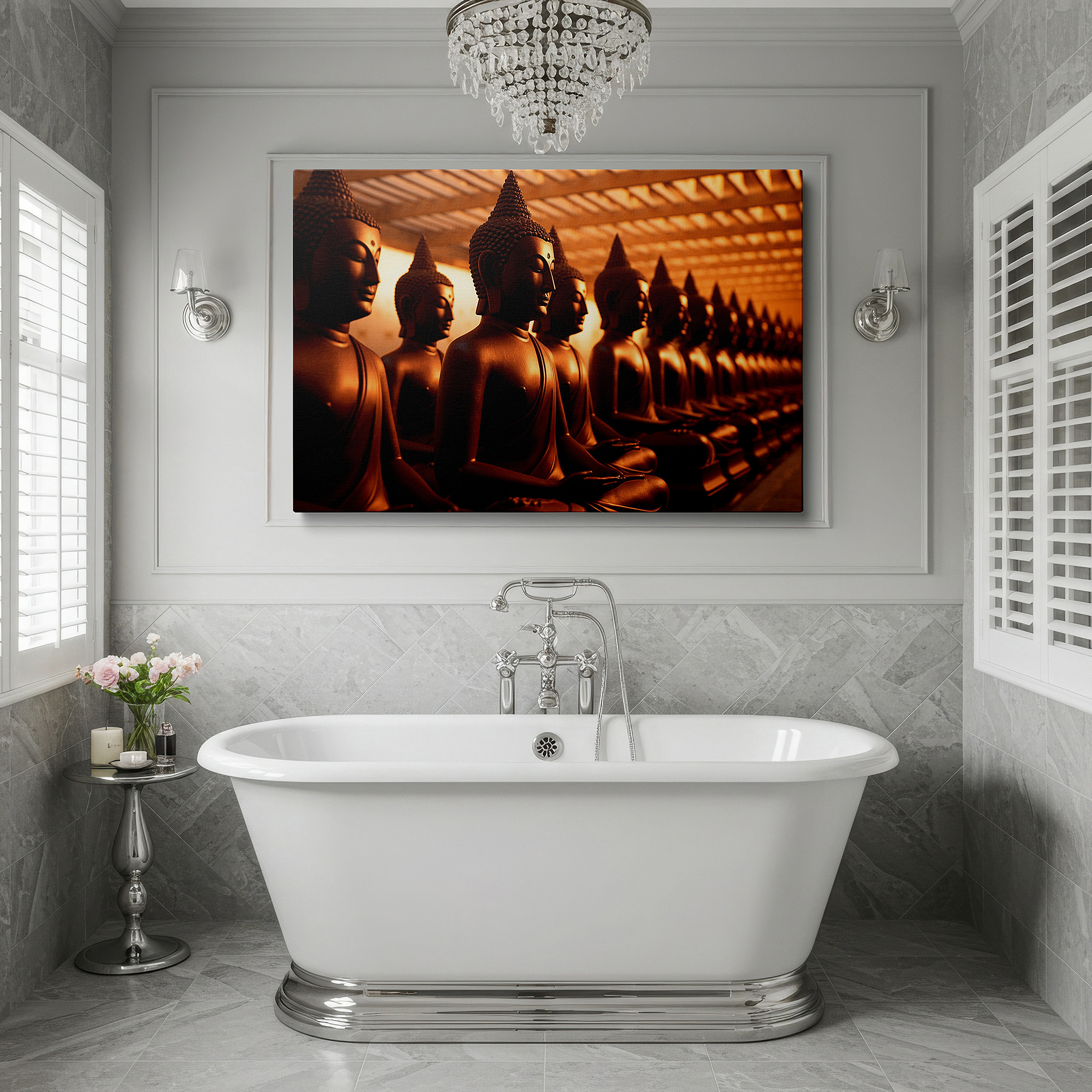 Installation made easy with a centered hook and clean wire mount — buddha statues wall art: serene and wise, perfect for office or bedroom decor, large canvas prints