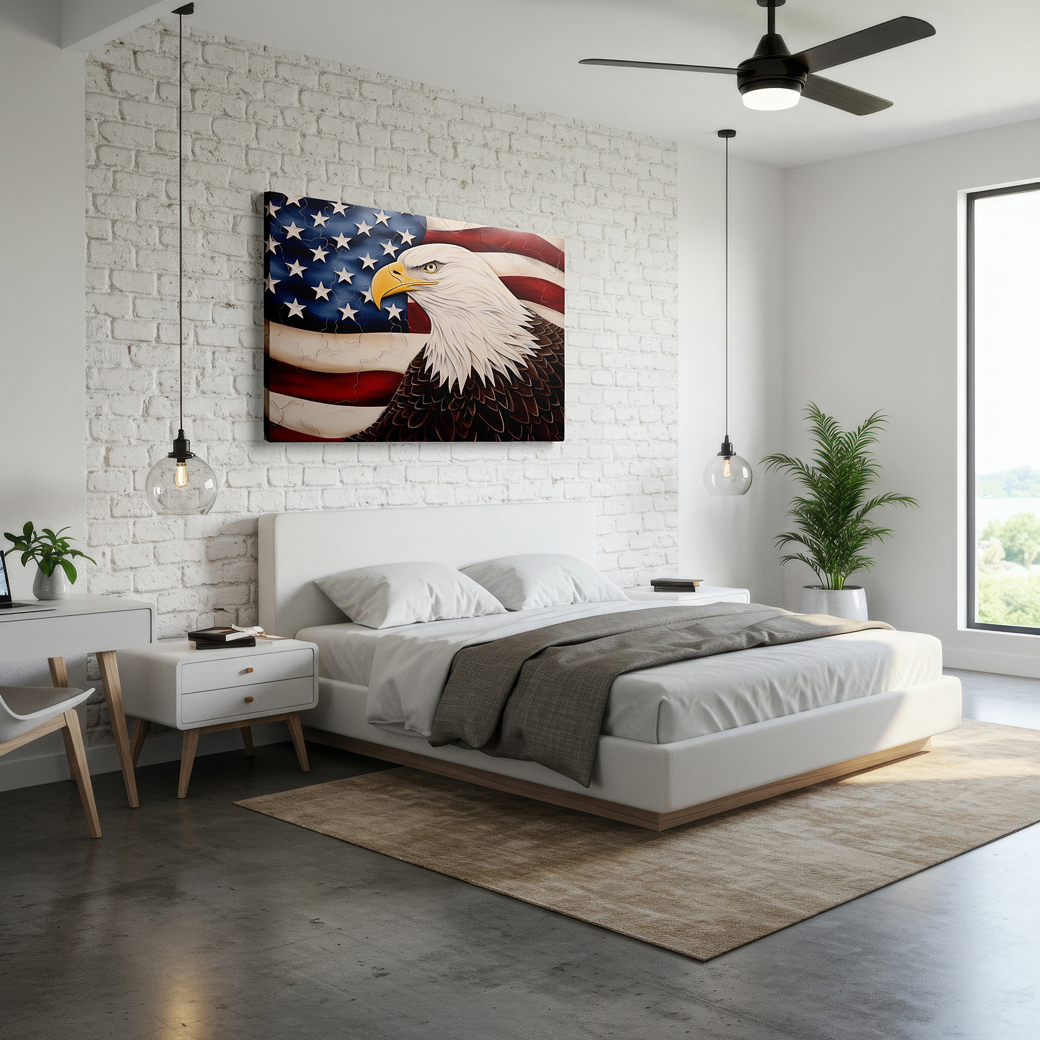 Installation made easy with a centered hook and clean wire mount — eagle and american flag wall art - symbolizing strength, freedom, and unity, ideal for office decor, large canvas