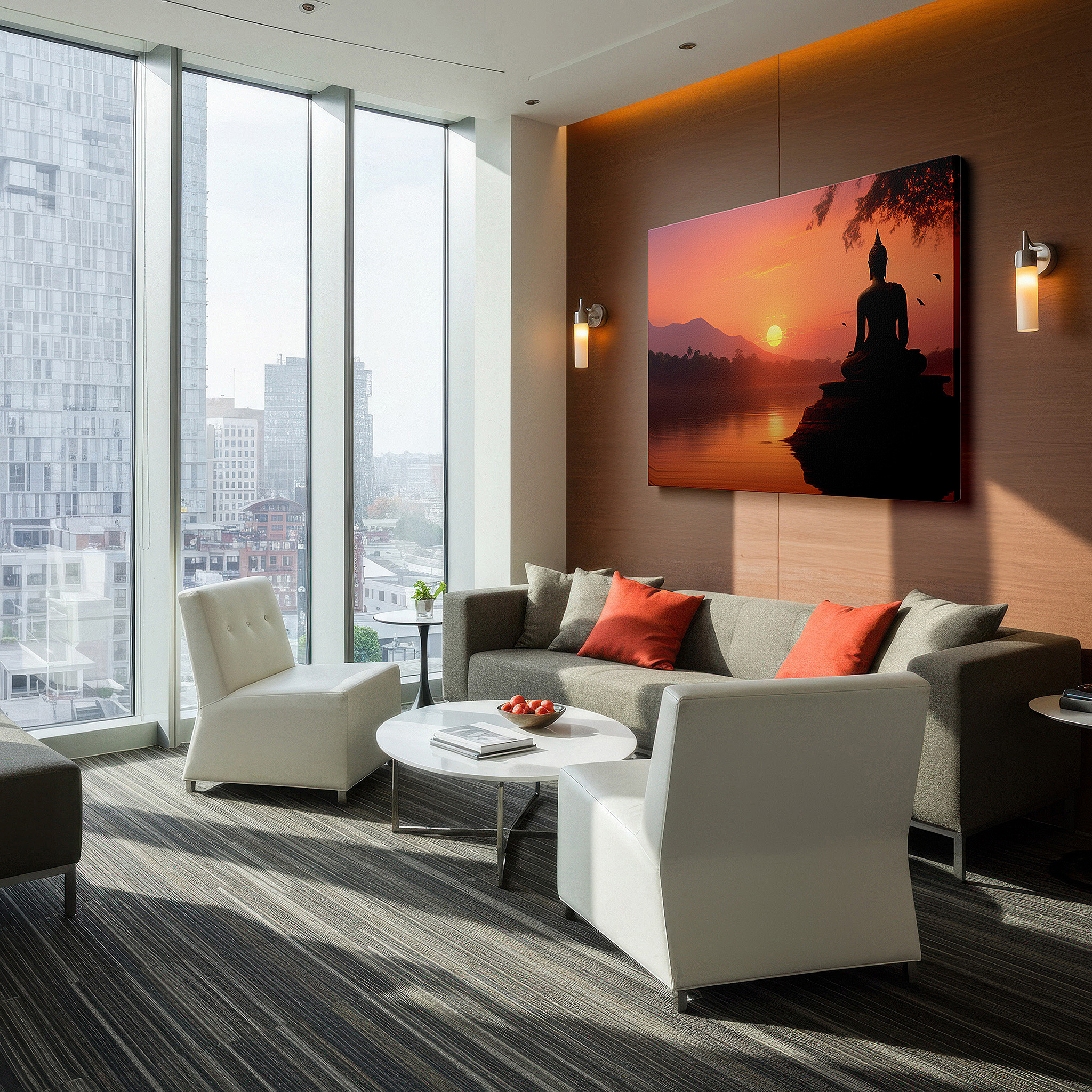 Installation made easy with a centered hook and clean wire mount — serene buddha silhouette against sunset large canvas wall art, inspiring peace and spiritual awakening in tranquil settings wall decor