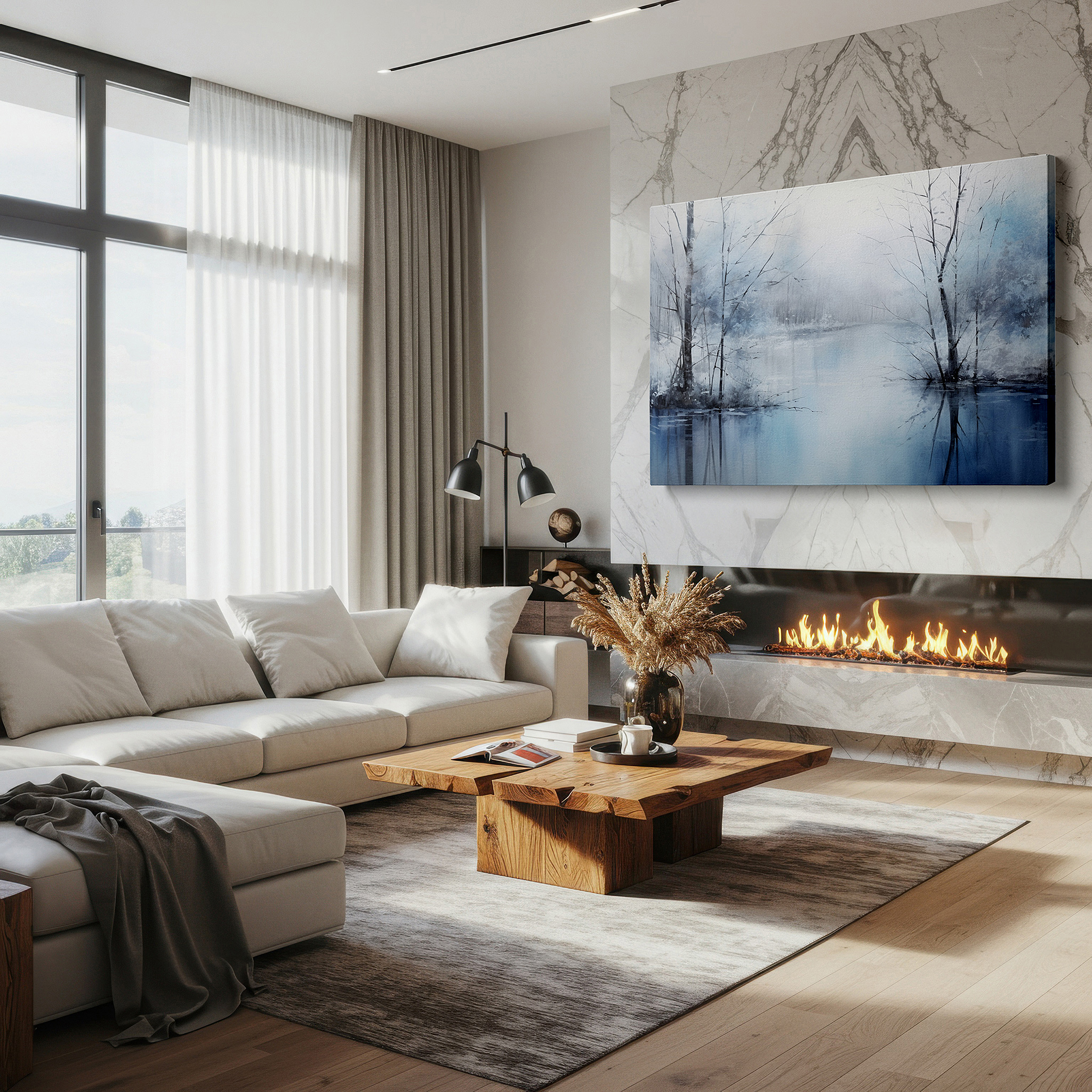 Installation made easy with a centered hook and clean wire mount — serene winter reflections - peaceful waters and misty trees large wall art, canvas wall art, wall decor, office wall art, bedroom wall art