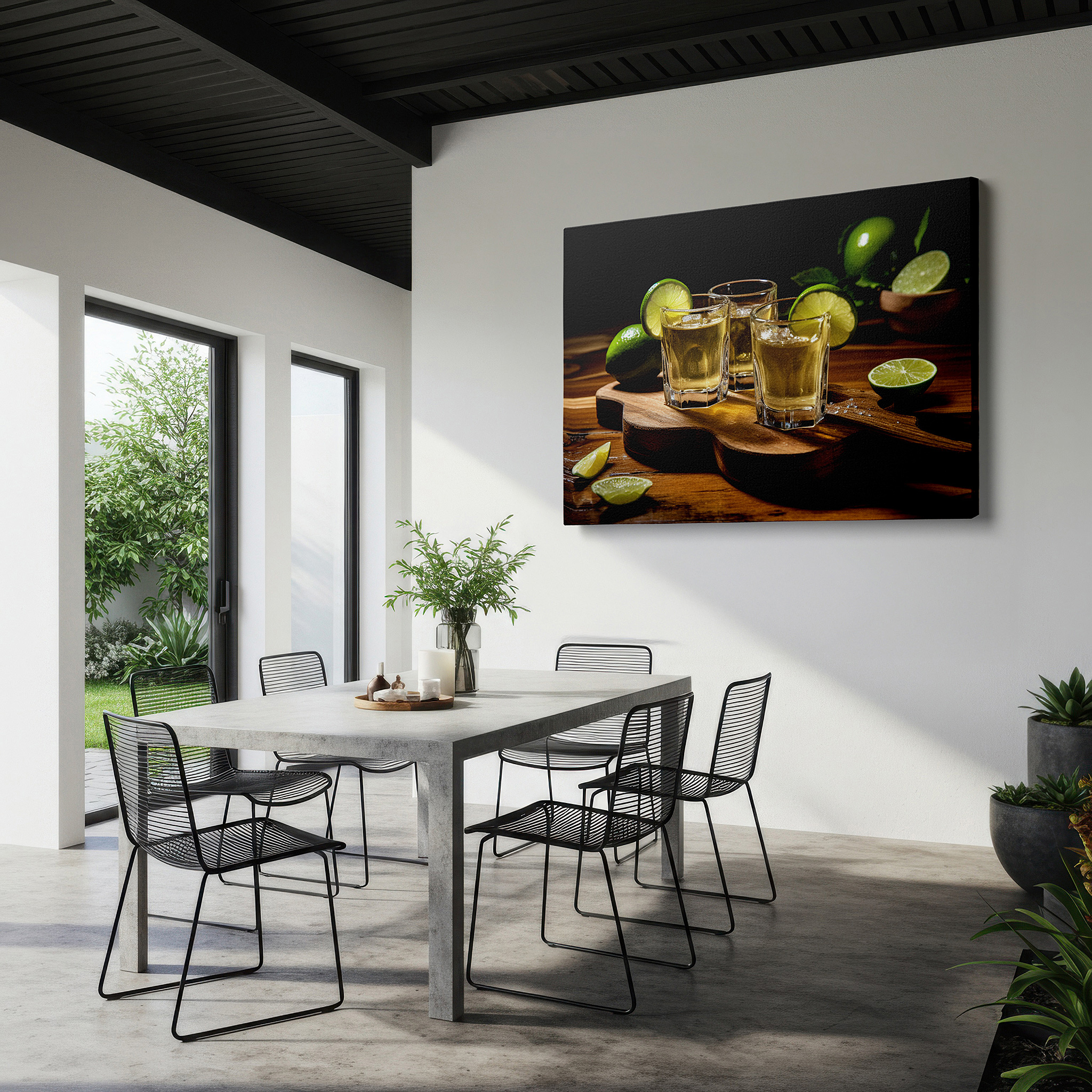 Installation made easy with a centered hook and clean wire mount — tequila shots with lime on rustic wood: celebrating warmth and conviviality - large wall art, canvas wall art, wall decor for office and bedroom