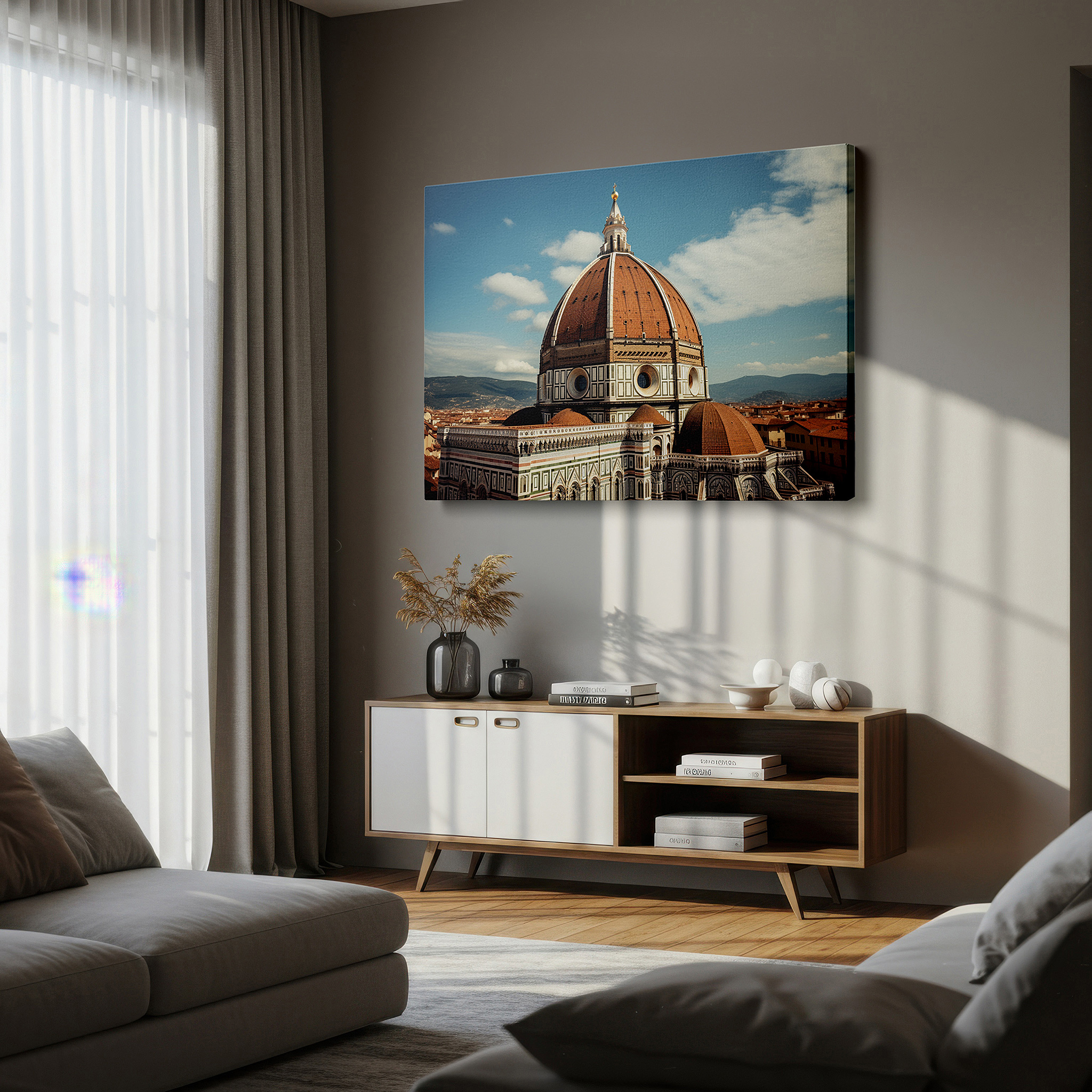 Installation made easy with a centered hook and clean wire mount — wall art: sunset over florence's cathedral dome - a renaissance masterpiece. large canvas wall art for office and bedroom decor.