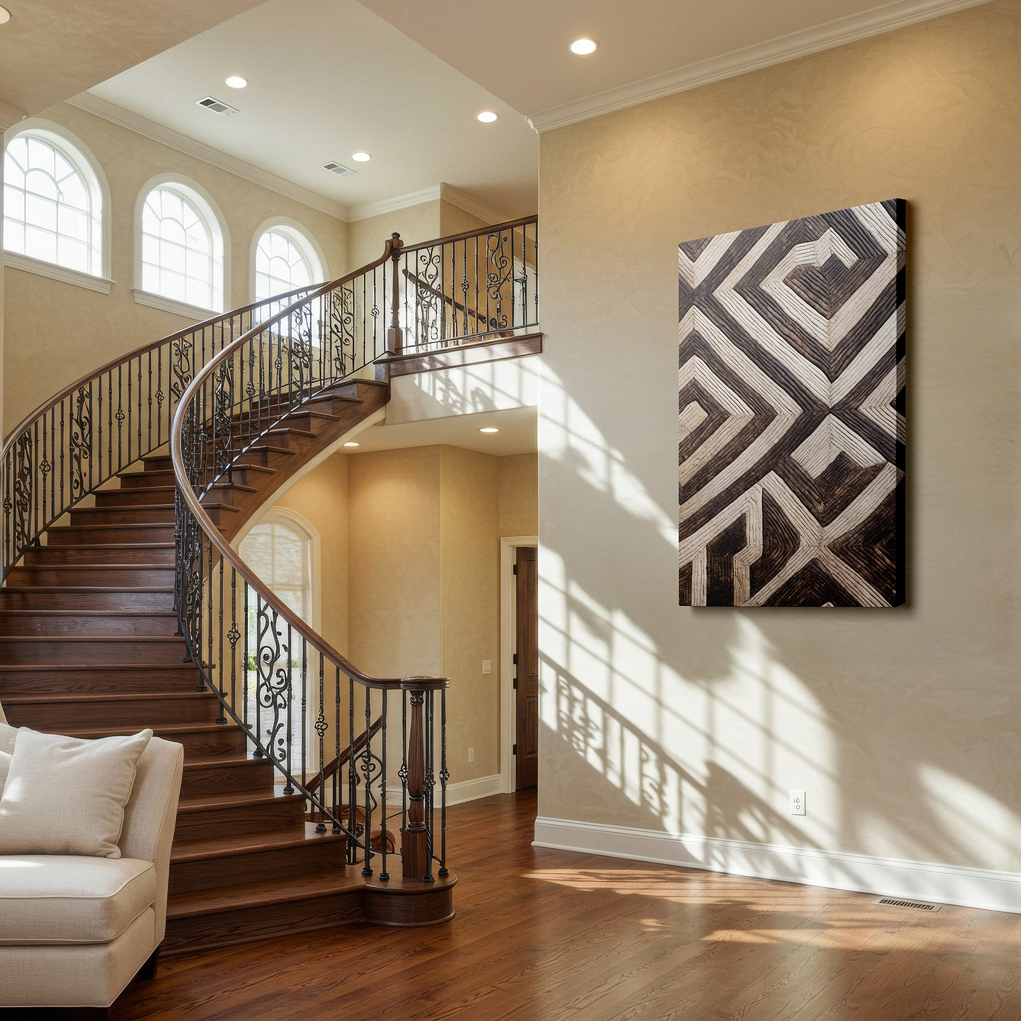 Lighting brings out layered depth in the print’s surface grain — blending contemporary design and classic skill in textured wood: large wall art, canvas wall art, wall decor for offices and bedrooms