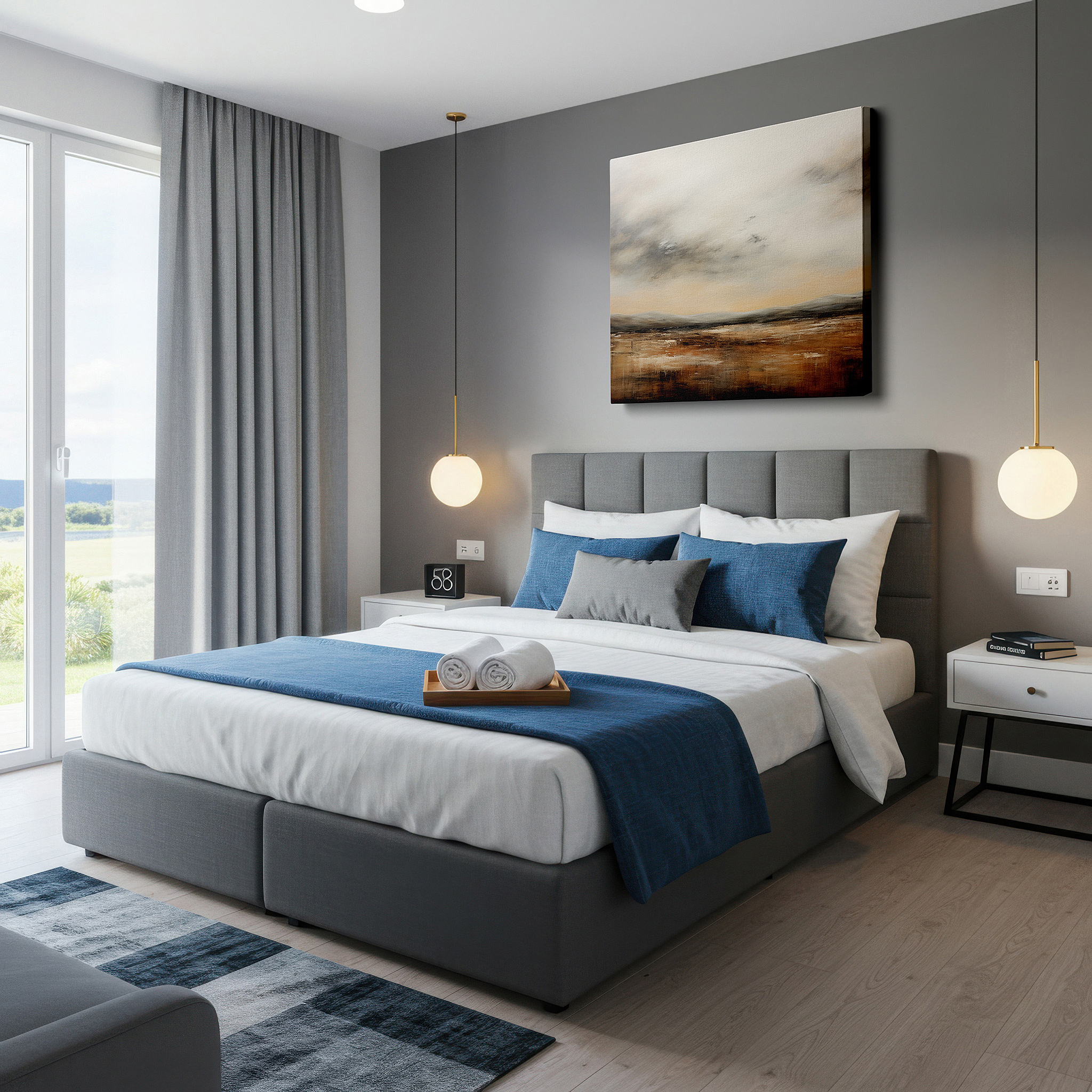 Lighting brings out layered depth in the print’s surface grain — dreamlike serene landscape in soft earthy tones: large canvas wall art for peace and reflection, perfect for office decor