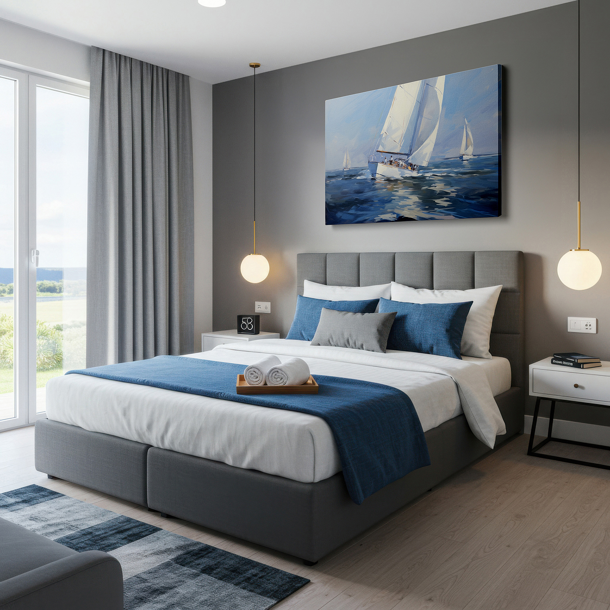 Lighting brings out layered depth in the print’s surface grain — dynamic yachts on the open sea: a vivid display of adventure and tranquil ocean beauty - large canvas wall art for office decor