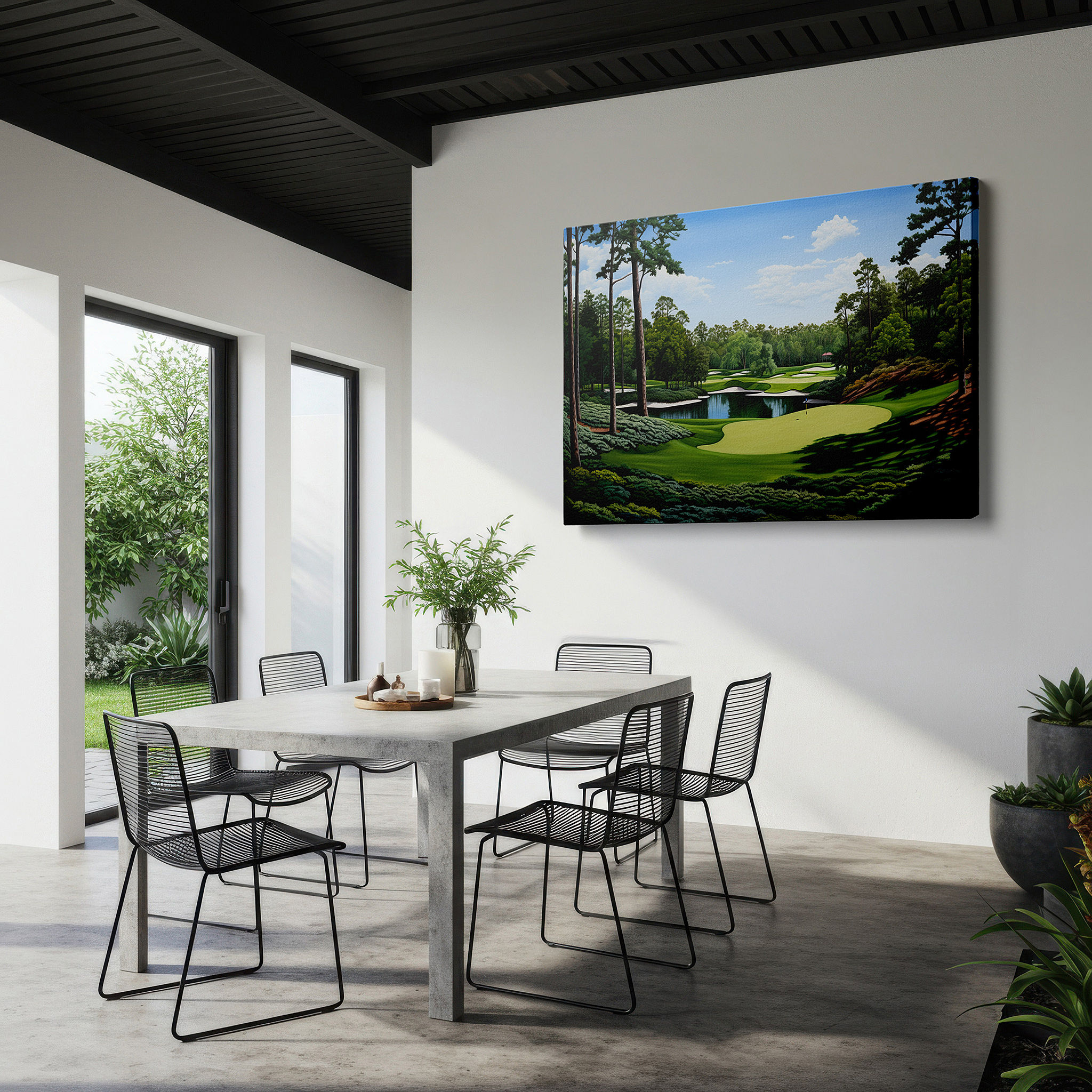 Lighting brings out layered depth in the print’s surface grain — serene golf course landscape: a harmonious blend of nature and sport - large canvas wall art for office and bedroom decor