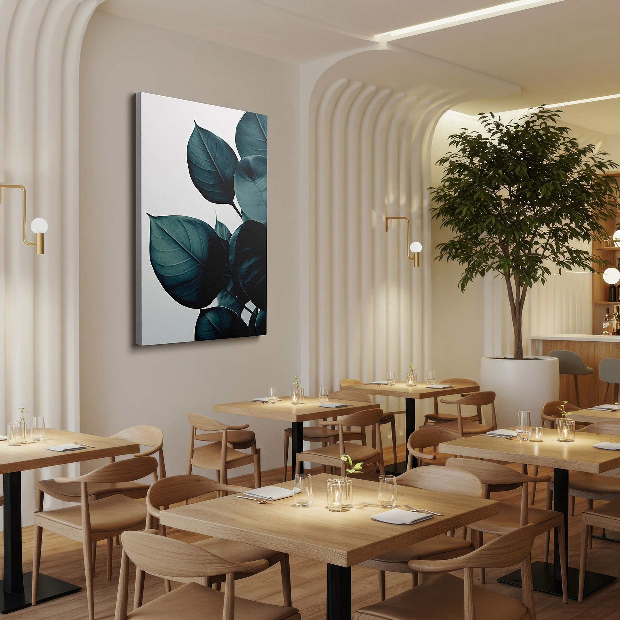 Lighting brings out layered depth in the print’s surface grain — serene nature's beauty captured in elegant green leaves: vibrant shades large wall art, canvas wall art, wall decor for office and bedroom