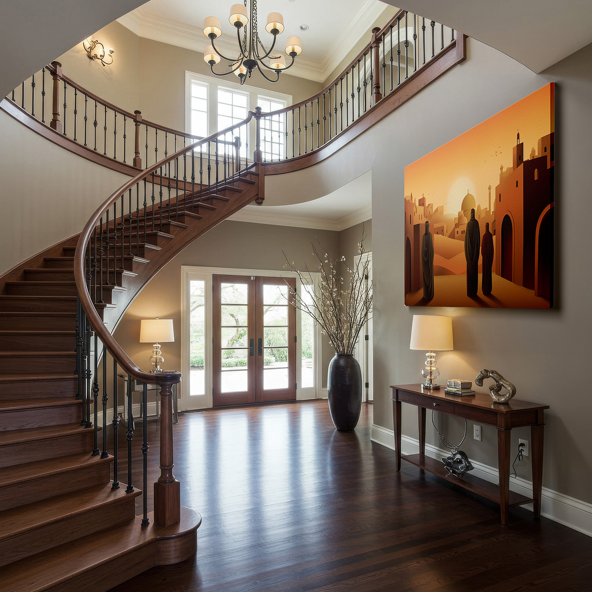 Mounted in a loft-style interior with exposed brick walls — graceful deer in tranquil mountains: celebrating the elegance and strength of wildlife - large canvas wall art for home and office decor