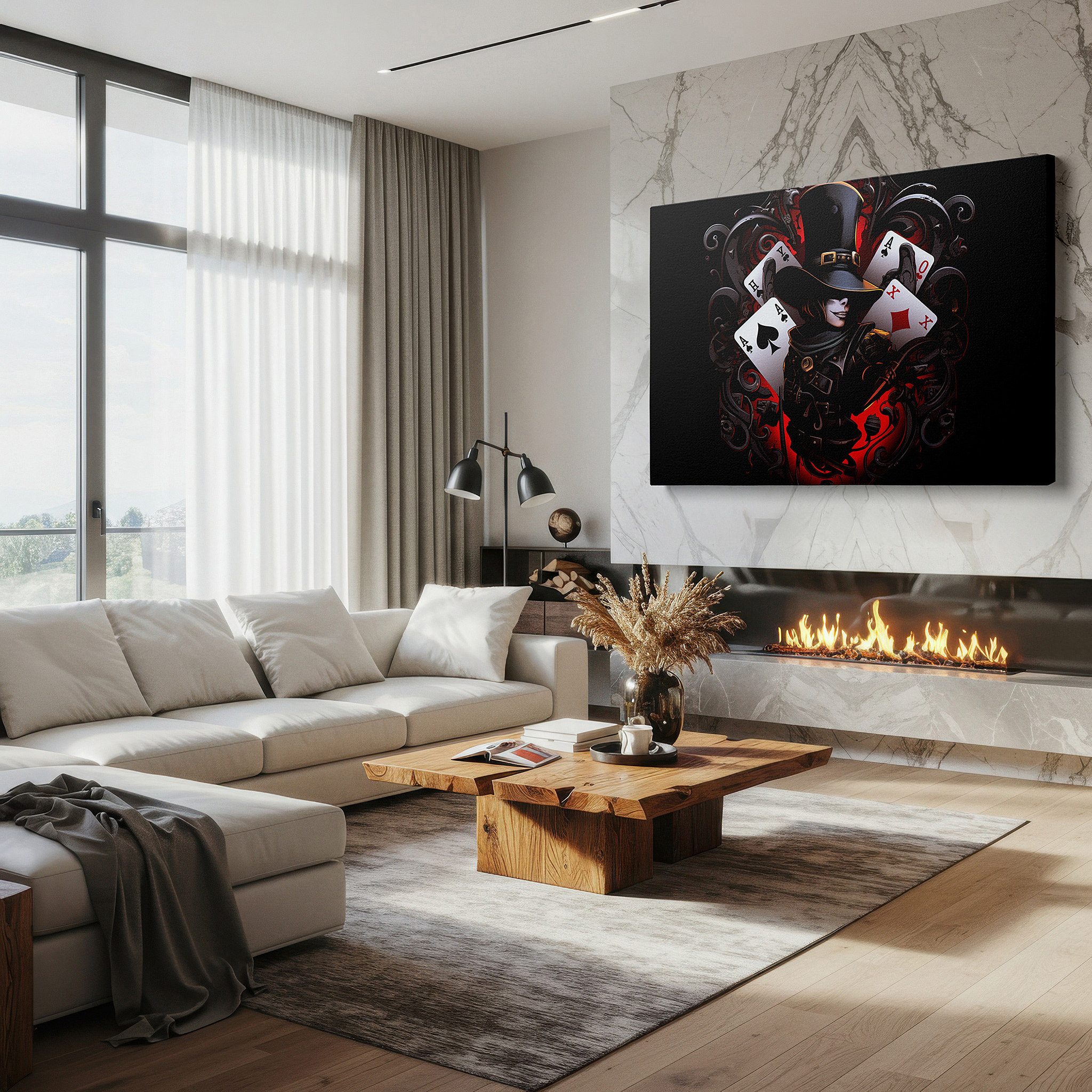 Mounted in a loft-style interior with exposed brick walls — mysterious shadows and tactical challenges in a game-themed large wall art, canvas wall art, wall decor for office, bedroom, and living room