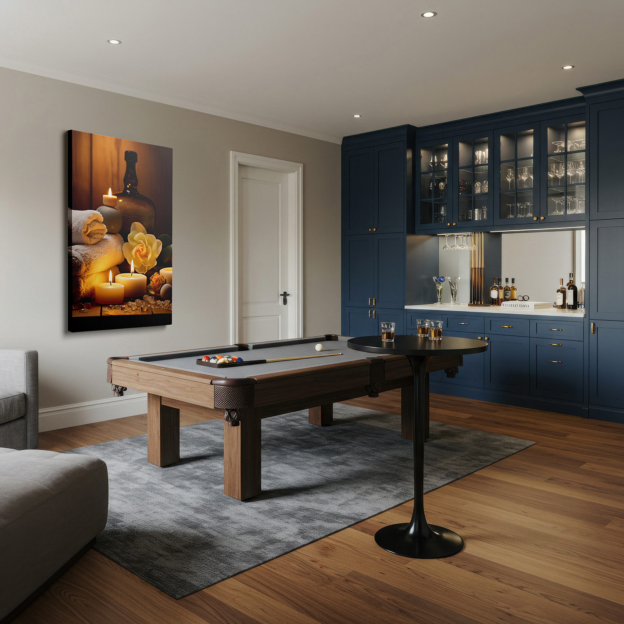 Mounted in a loft-style interior with exposed brick walls — wall art: experience candlelit serenity with spa-inspired large canvas art for office, bedroom, and living room decor