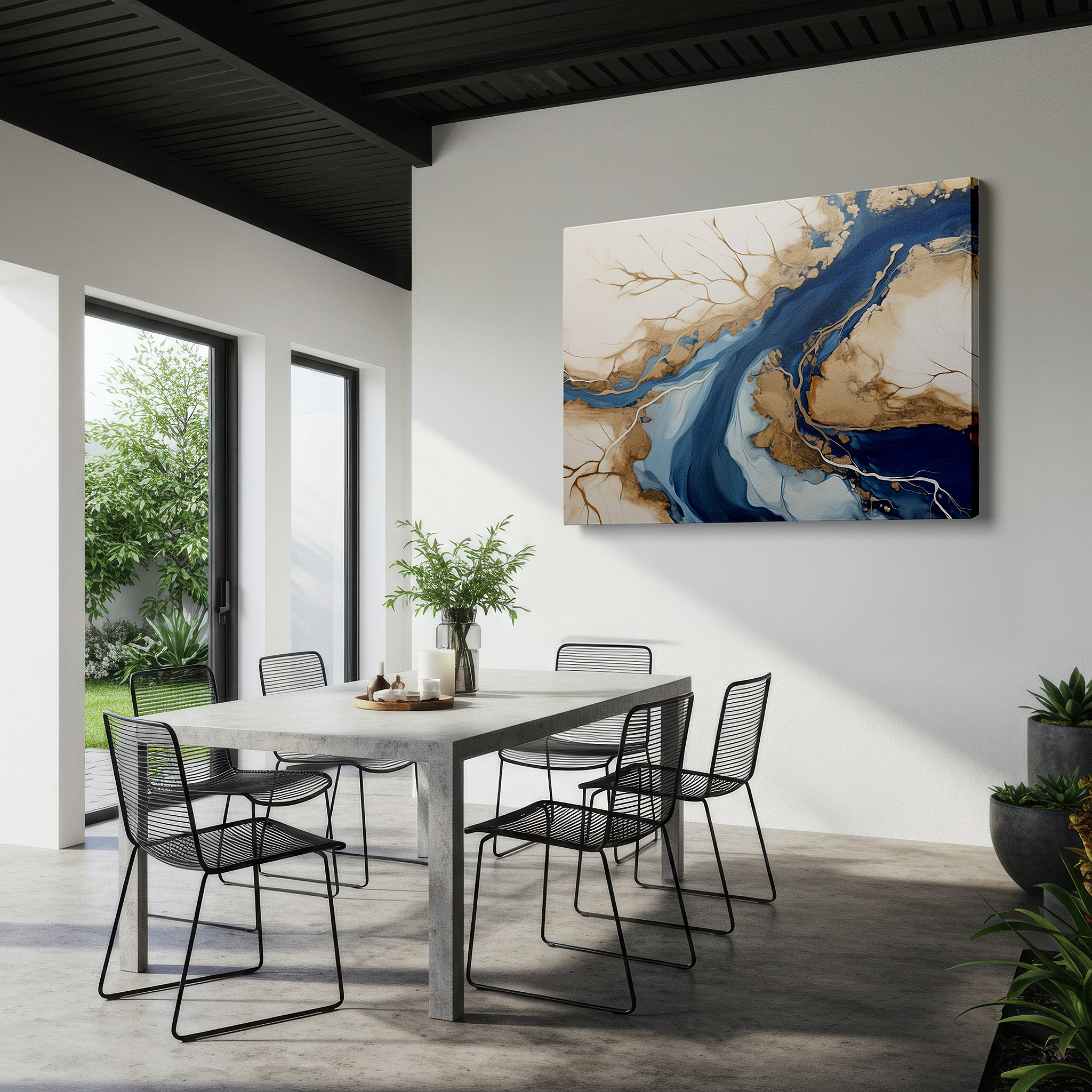 Perfectly sized at 45×30 cm for accenting shelves or narrow walls — abstract waterways in blue and earth tones, tranquil large wall art, canvas decor for office