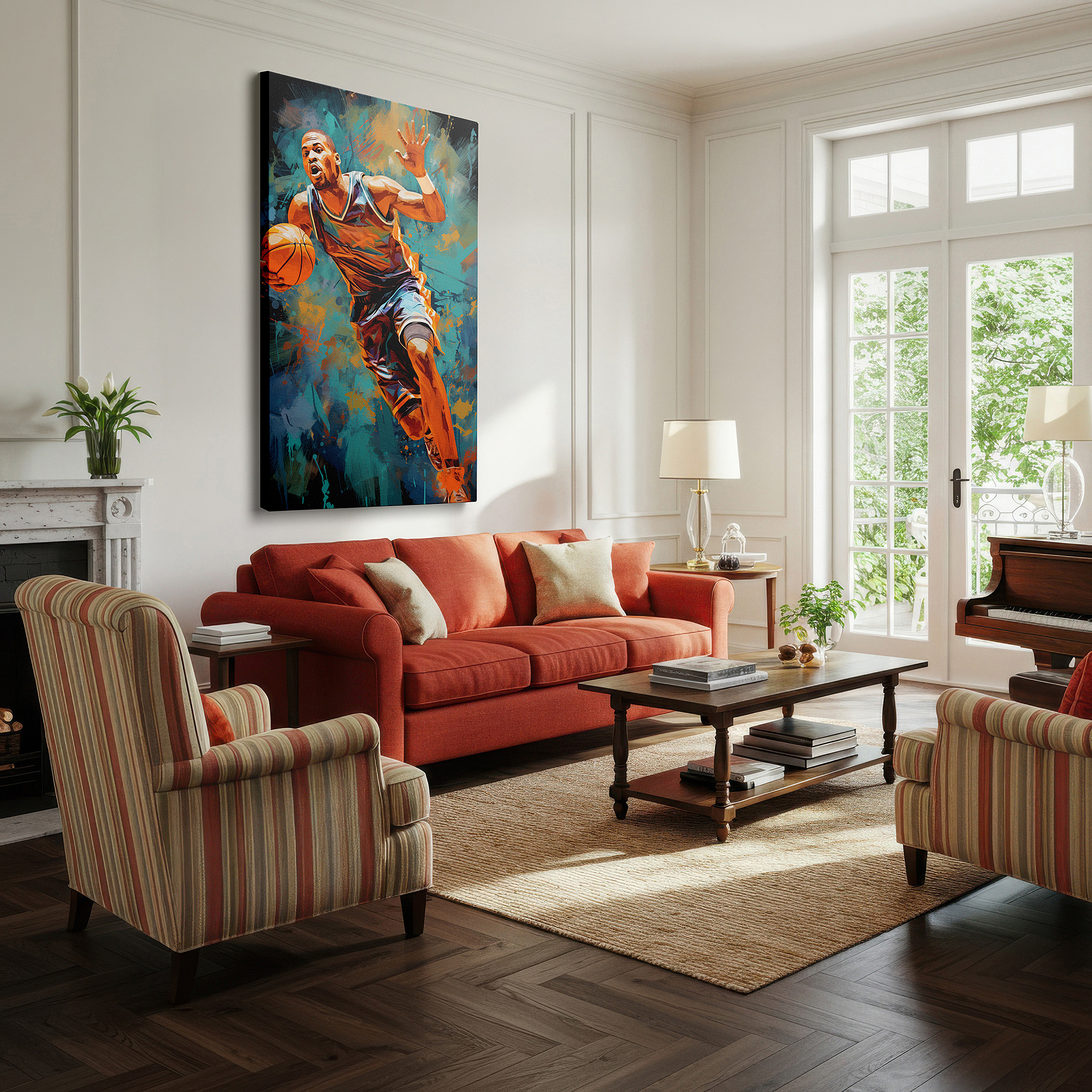 Perfectly sized at 45×30 cm for accenting shelves or narrow walls — basketball action wall art: capturing the vibrant energy and athletic skill - ideal for large spaces, canvas prints, home and office decor