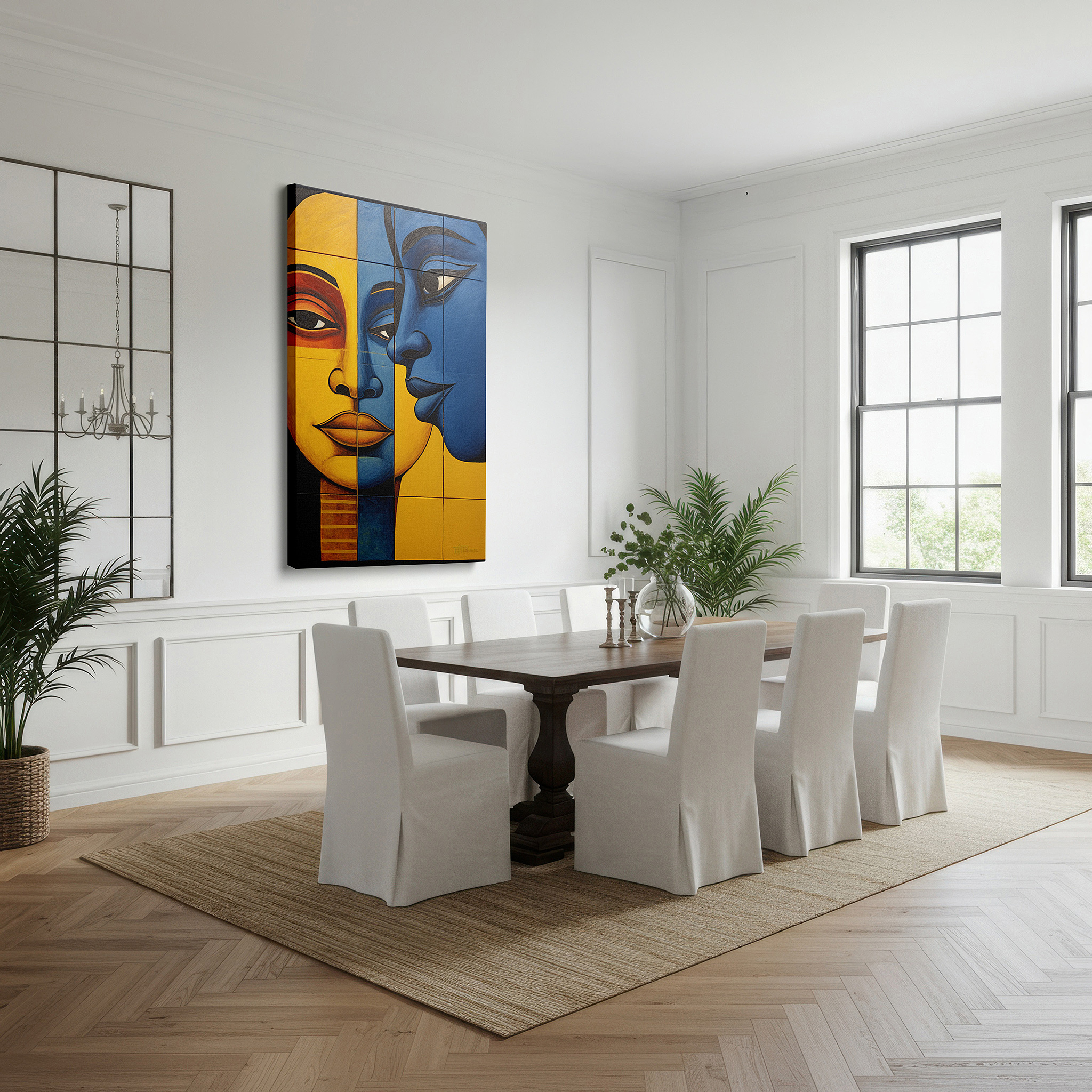 Perfectly sized at 45×30 cm for accenting shelves or narrow walls — celebrating cultural unity with vibrant split-face design: large wall art for offices, bedrooms, and living spaces
