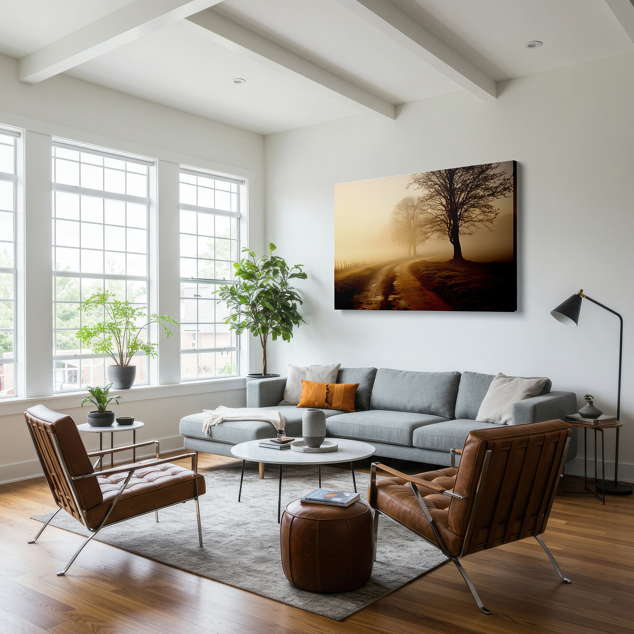 Perfectly sized at 45×30 cm for accenting shelves or narrow walls — dawn's gentle embrace: tranquil misty terrain - large canvas wall art for office and bedroom decor