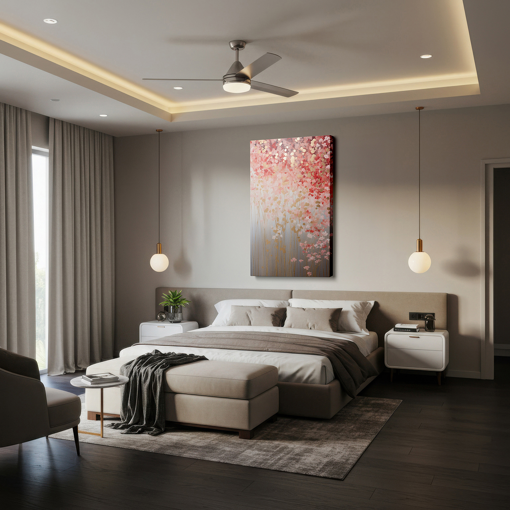Perfectly sized at 45×30 cm for accenting shelves or narrow walls — dreamy floral composition with ethereal beauty and tranquility, featuring golden accents - large canvas wall art for office decor
