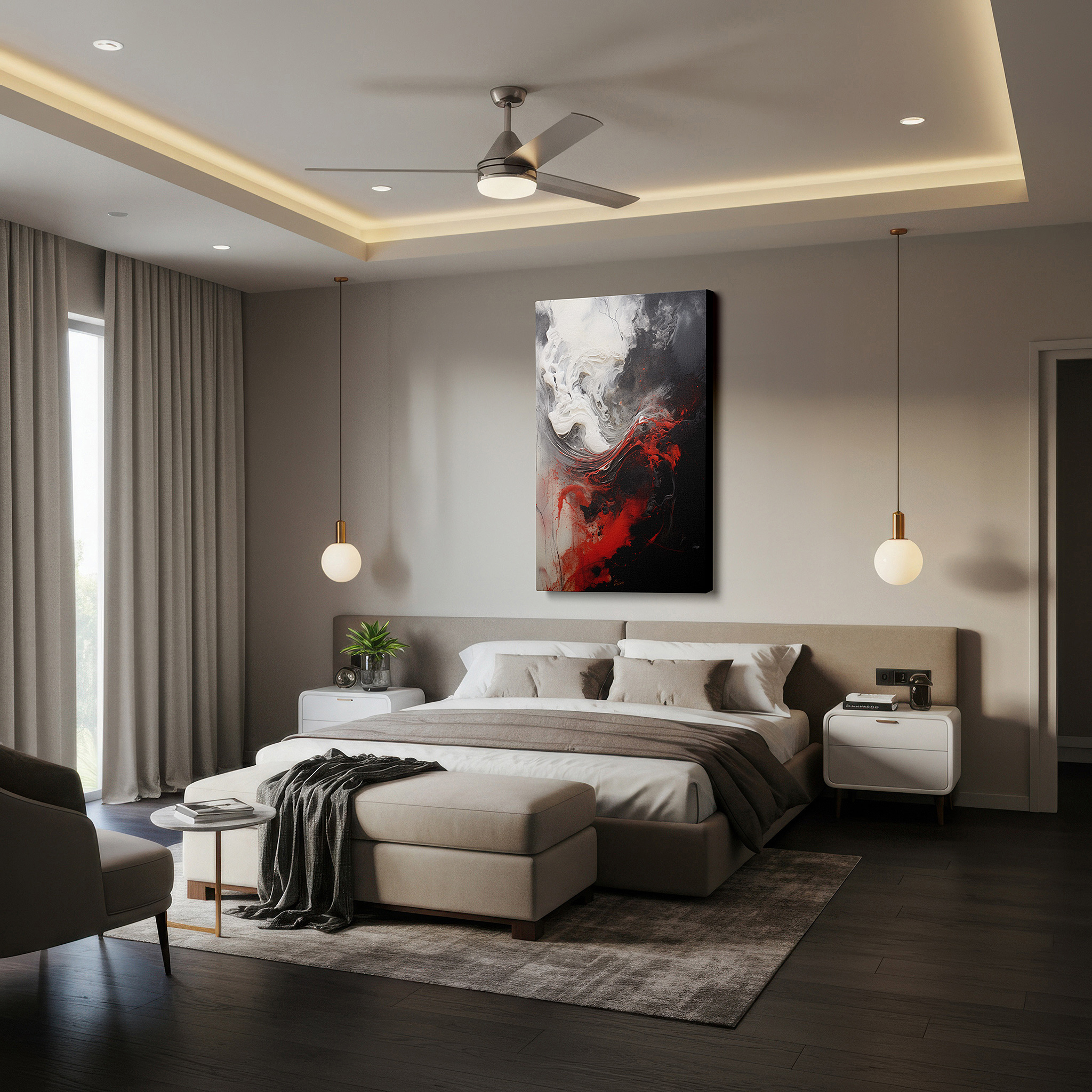 Perfectly sized at 45×30 cm for accenting shelves or narrow walls — dynamic abstract forms in black and red: a visual symphony evoking emotion - large canvas wall art for office decor