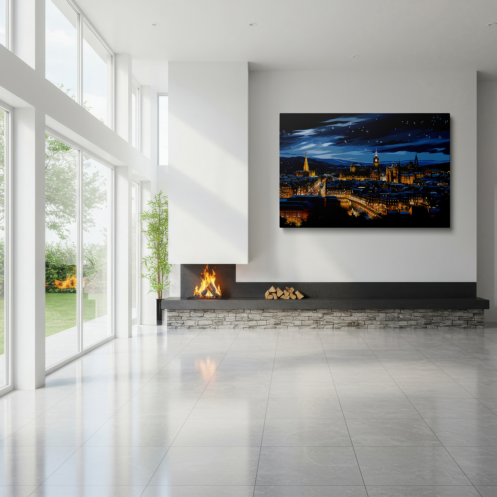 Perfectly sized at 45×30 cm for accenting shelves or narrow walls — edinburgh's night skyline under starlit mystique - a panoramic view of historic and modern architectural splendor large wall art, canvas wall art, wall decor