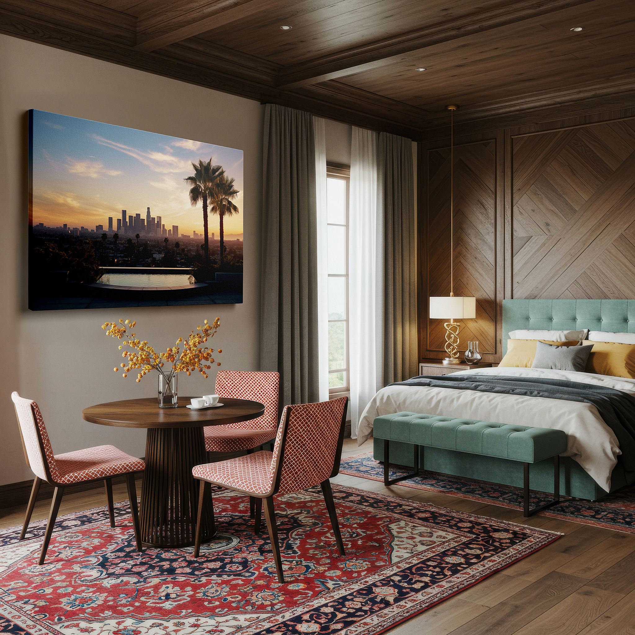 Perfectly sized at 45×30 cm for accenting shelves or narrow walls — los angeles skyline at sunset wall art - urban elegance meets natural serenity, large canvas decor for office and bedroom