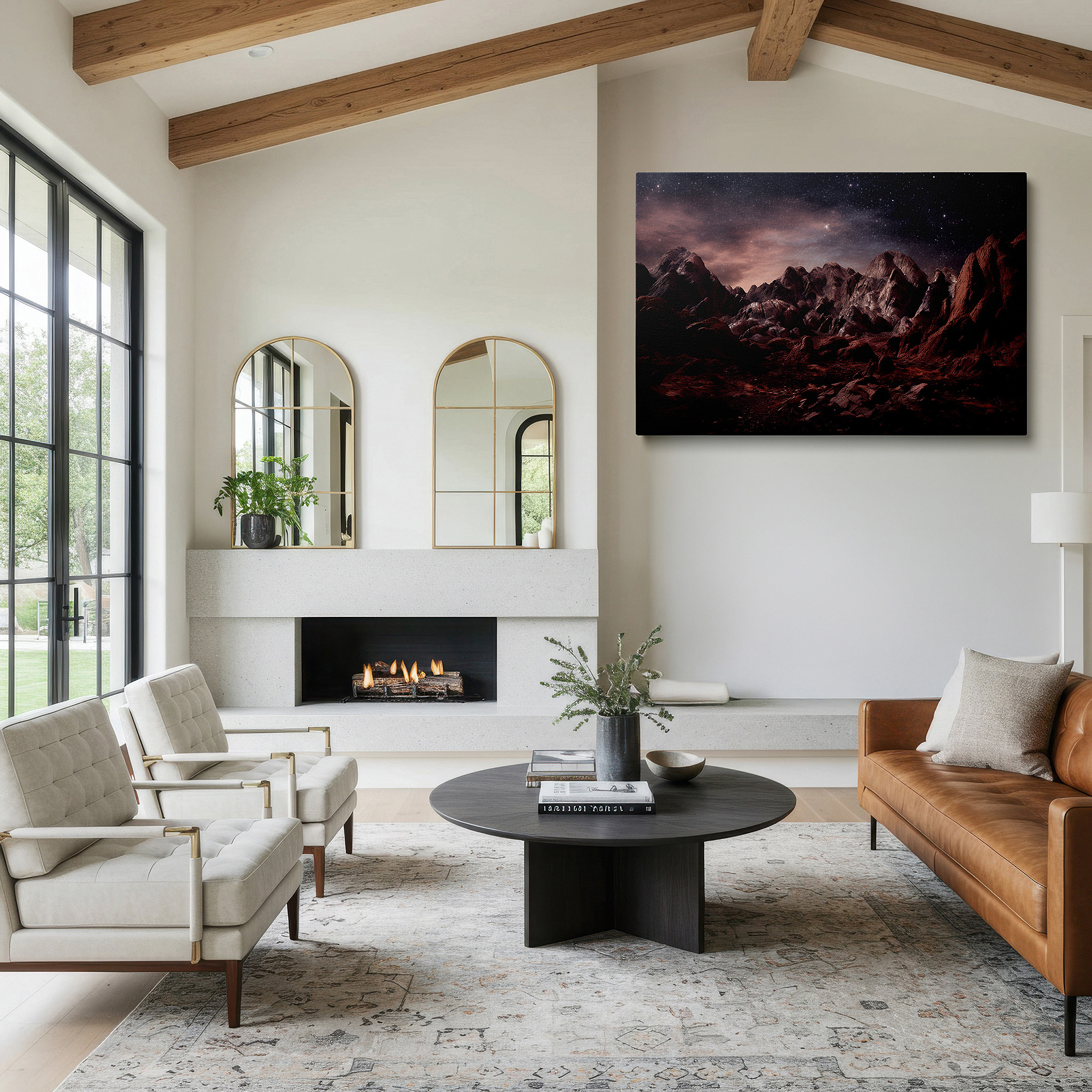 Perfectly sized at 45×30 cm for accenting shelves or narrow walls — majestic mountains beneath starry skies at dusk - expansive natural scenery wall art, large canvas print, home and office decor, bedroom wall art
