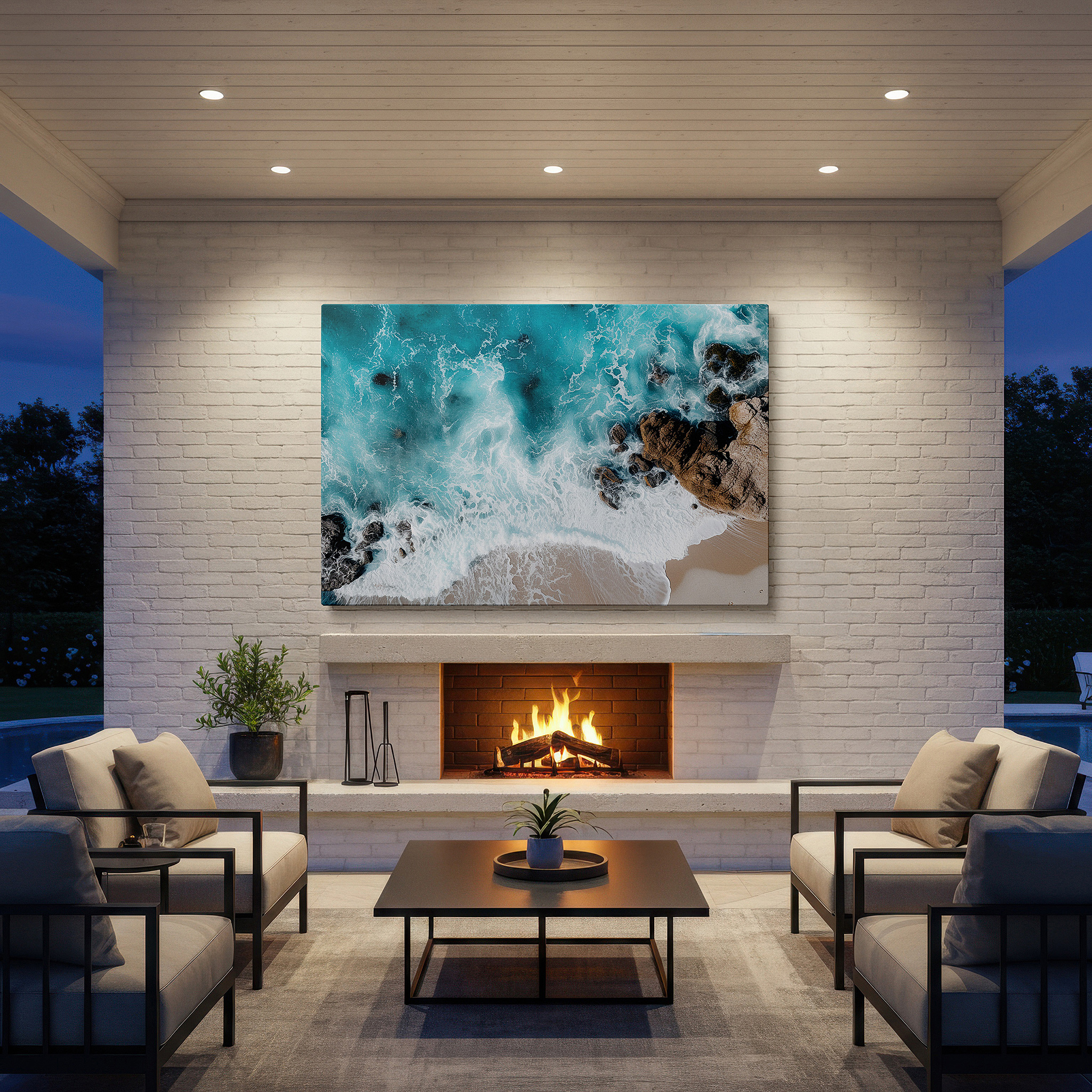 Perfectly sized at 45×30 cm for accenting shelves or narrow walls — ocean's fury: aerial waves crashing on rugged shoreline - large canvas wall art for office and bedroom decor