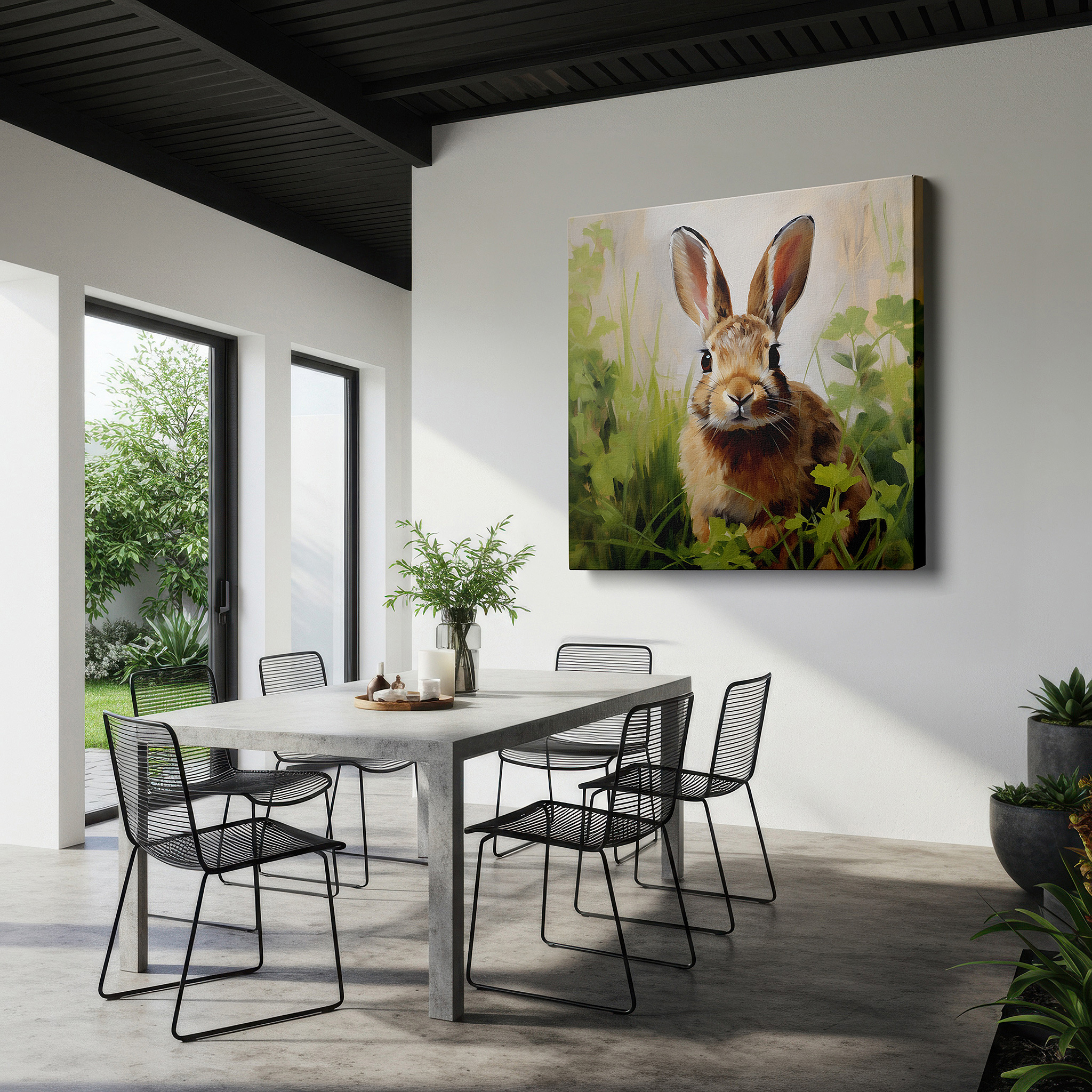 Perfectly sized at 45×30 cm for accenting shelves or narrow walls — serene rabbit in lush greenery: a vivid glimpse into the peaceful world of wildlife - large canvas wall art for home and office decor