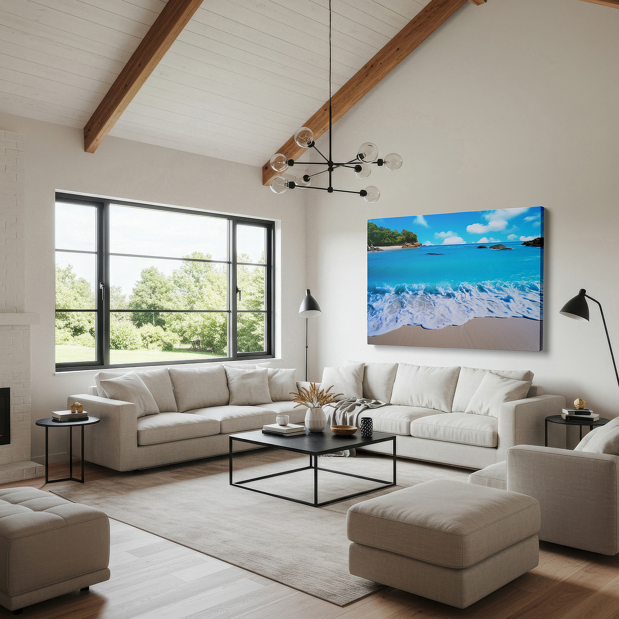 Perfectly sized at 45×30 cm for accenting shelves or narrow walls — serene tropical paradise wall art featuring crystal-clear waters and pristine sands - perfect for office or bedroom decor