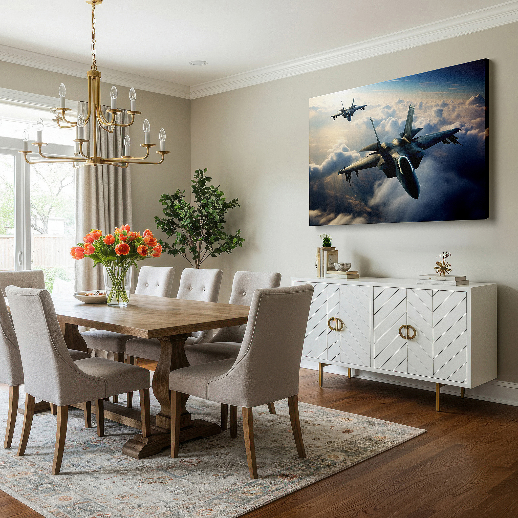 Perfectly sized at 45×30 cm for accenting shelves or narrow walls — soaring jets among golden clouds - celebrating aviation and technological wonders large wall art, canvas wall art, wall decor, office wall art
