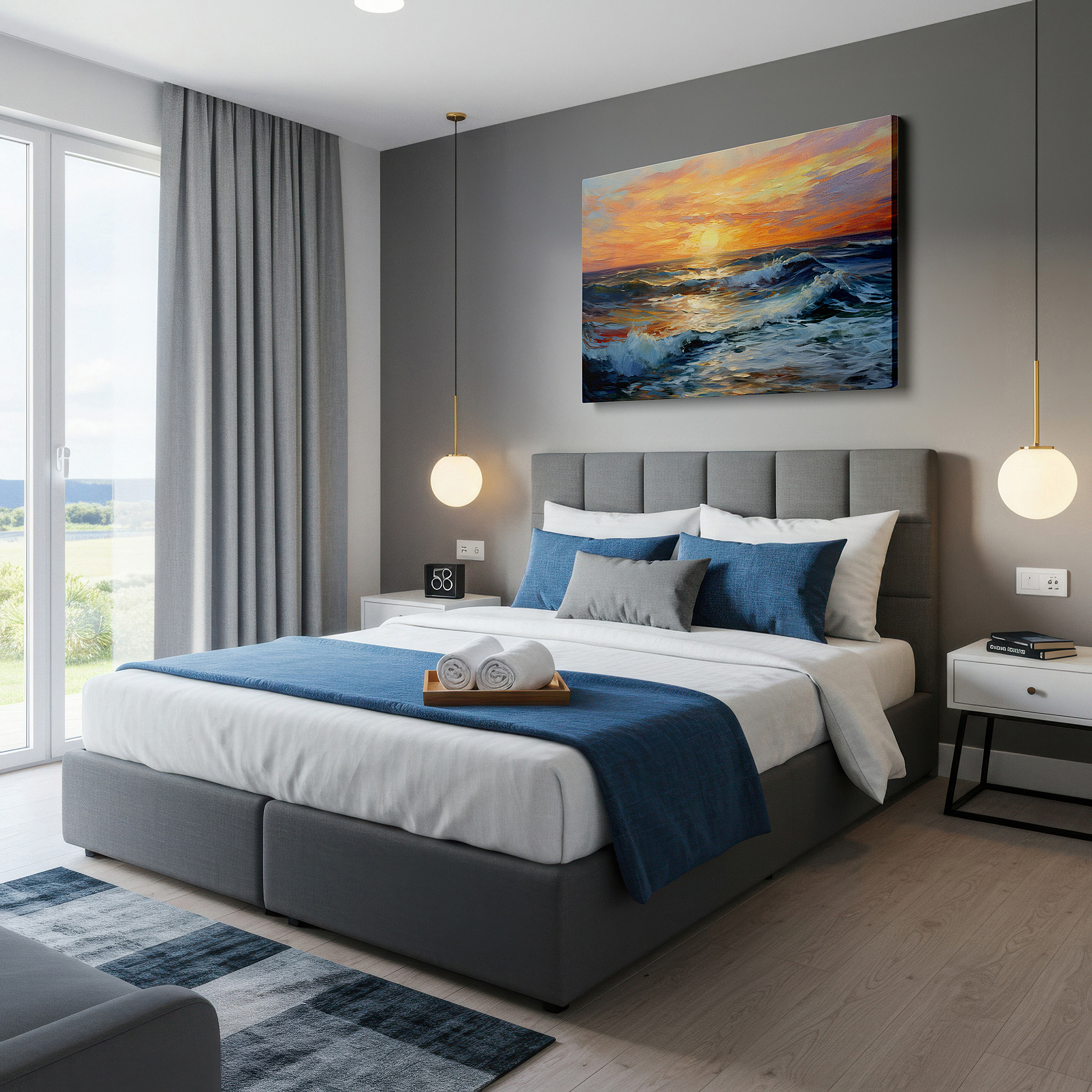 Perfectly sized at 45×30 cm for accenting shelves or narrow walls — stunning sunset above stormy sea: celebrating the majesty and strength of nature - large wall art, canvas wall art, wall decor for office