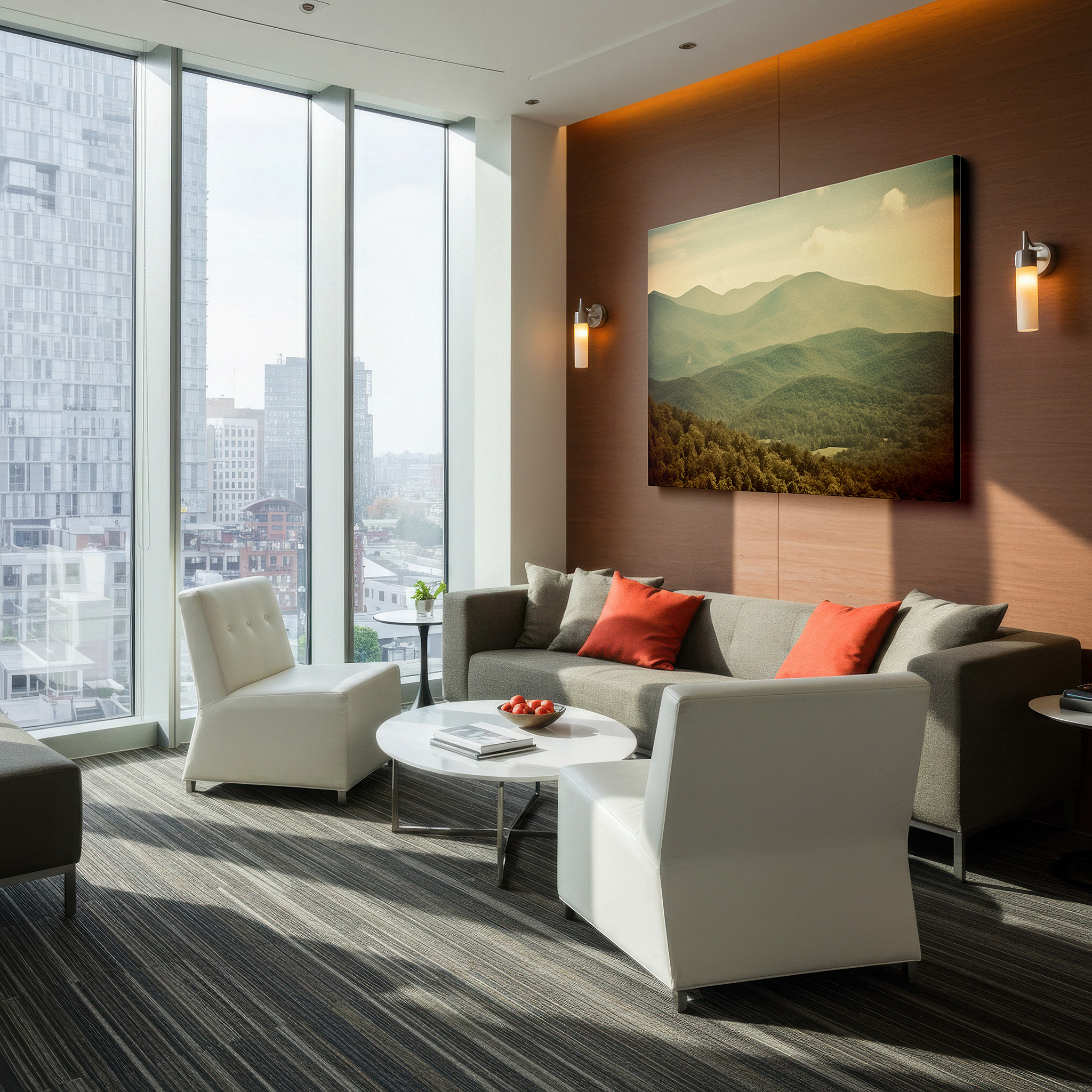 Perfectly sized at 45×30 cm for accenting shelves or narrow walls — tranquil landscape with rolling mountains under a soft, muted sky, large canvas wall art, peaceful natural beauty wall decor