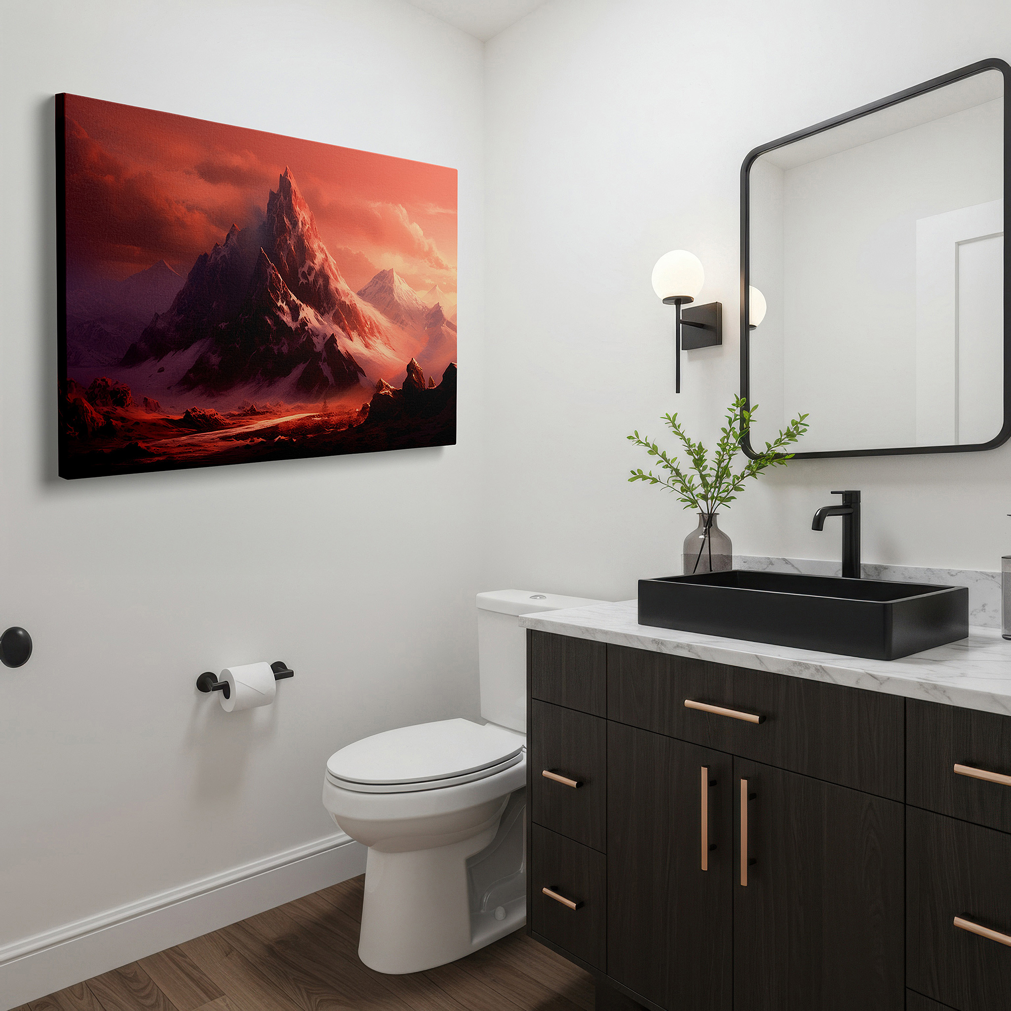 Perfectly sized at 45×30 cm for accenting shelves or narrow walls — vermilion majestic mountain peak, dramatic nature-inspired large canvas wall art for office and bedroom decor