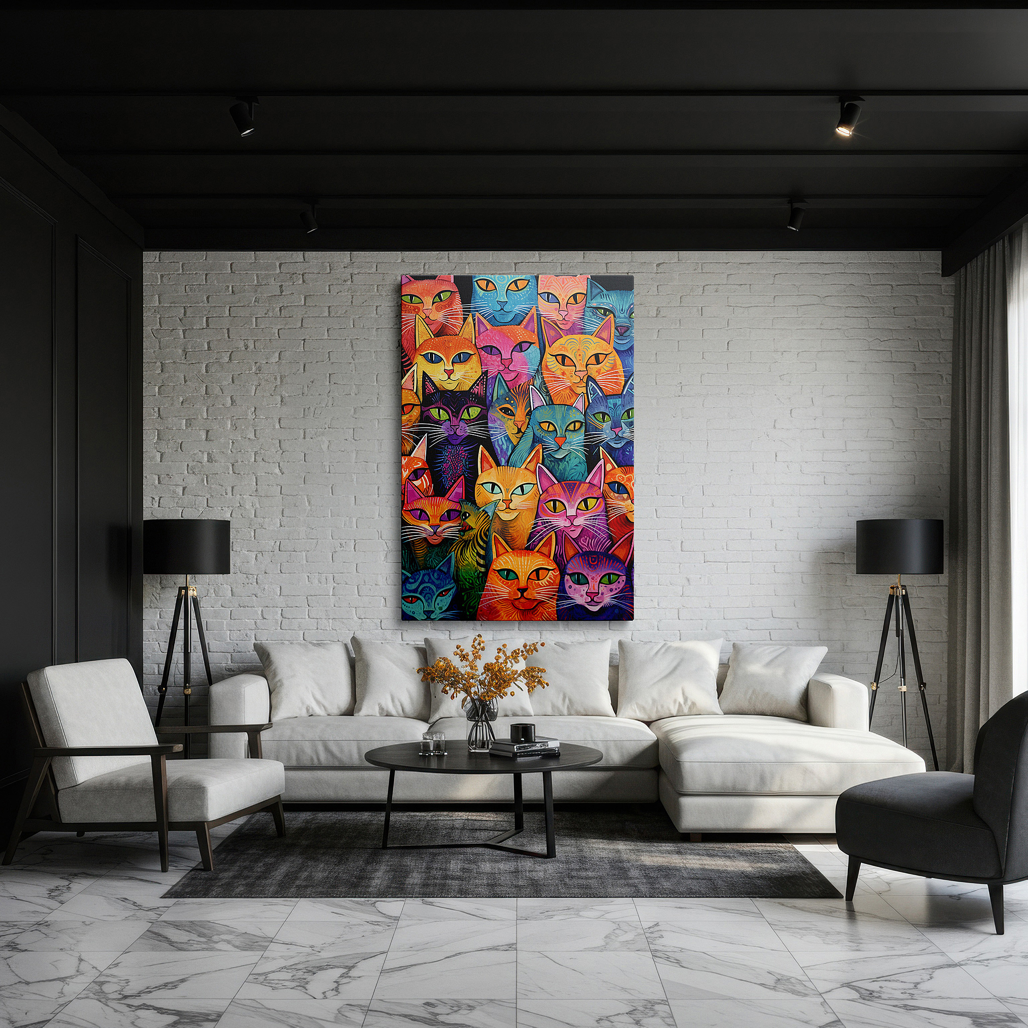 Perfectly sized at 45×30 cm for accenting shelves or narrow walls — vibrant cat portraits collage: celebrating feline diversity and personality - large wall art, canvas wall art, wall decor for office and bedroom