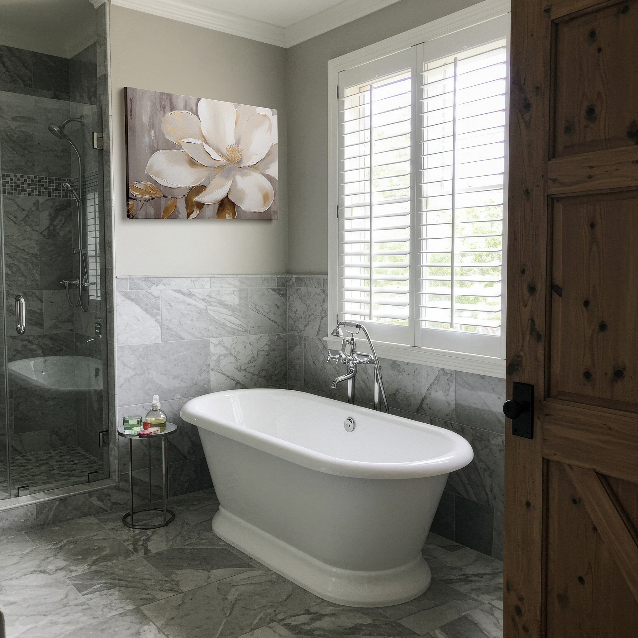 Presented on a clean white gallery wall with ample space — magnolia blossom's serene beauty: elegant and luxurious nature-inspired large wall art, perfect for office and bedroom decor