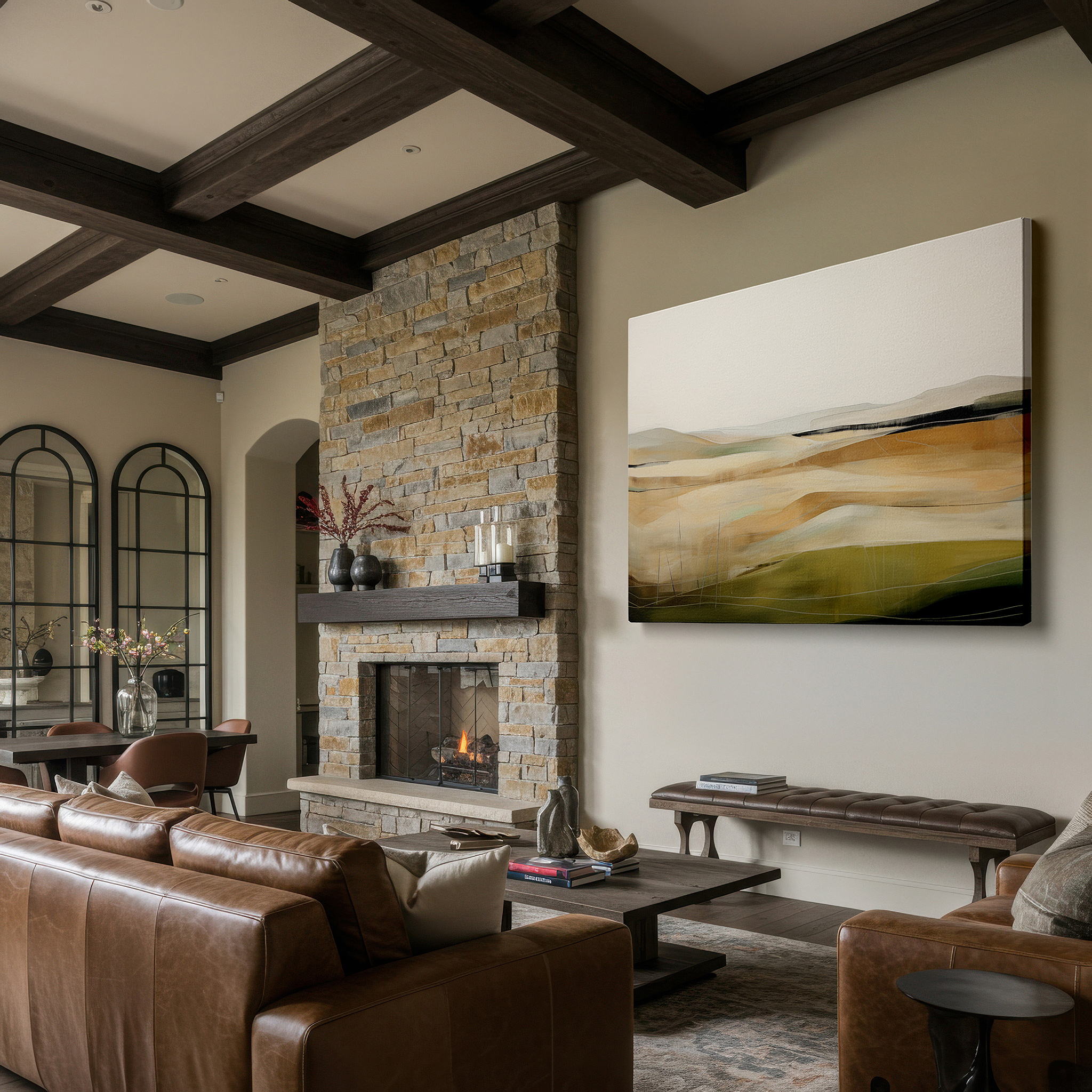 Presented on a clean white gallery wall with ample space — soft hues and gentle curves: a portal to tranquility - large wall art for bedrooms, living rooms, and offices